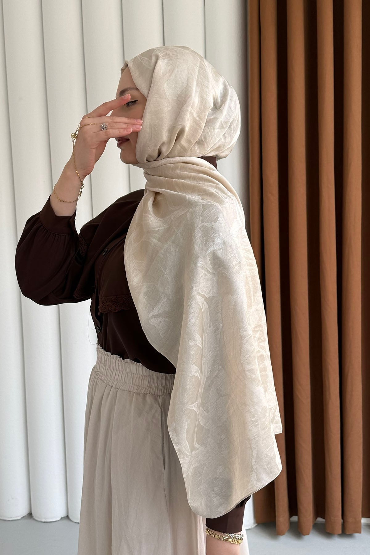 Dalga Desen Pamuklu Ayrobin Jakar Şal-TAŞ