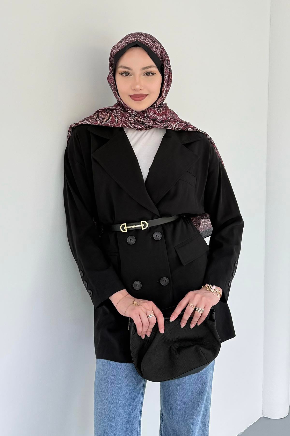 Gabardin Oversize Spor Ceket-SİYAH