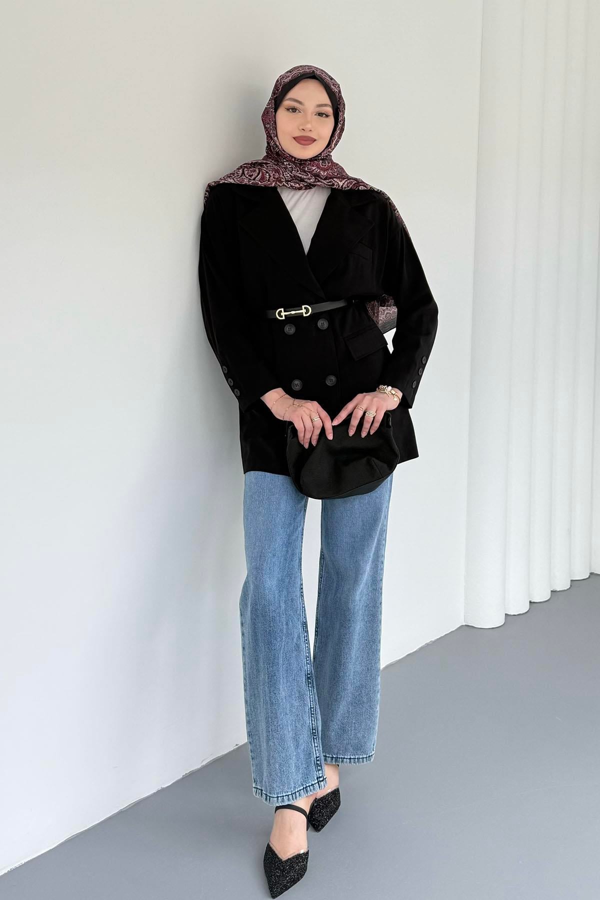 Gabardin Oversize Spor Ceket-SİYAH