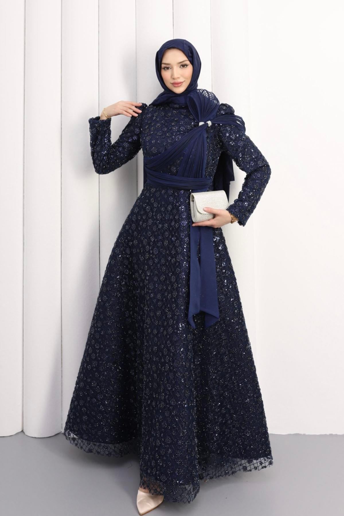 Hürrem Prenses Tesettür Abiye-LACİVERT