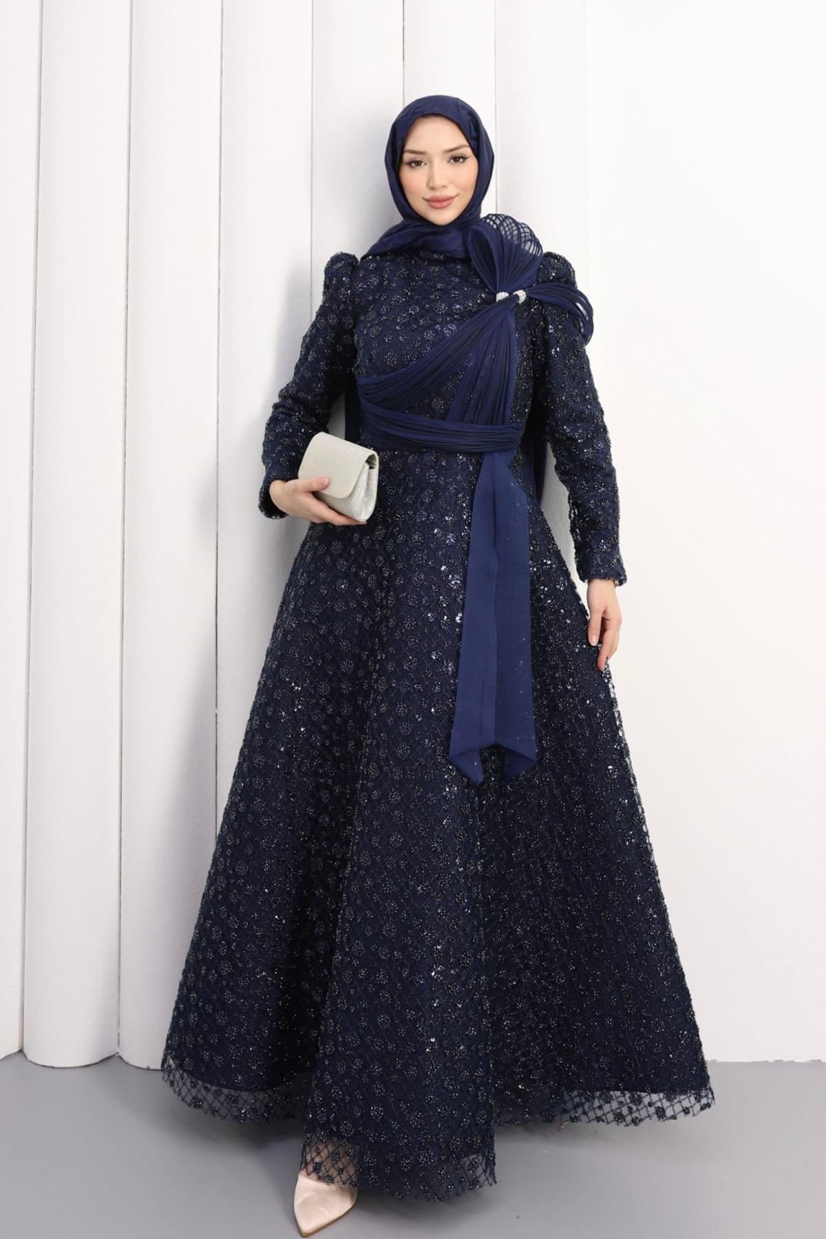 Hürrem Prenses Tesettür Abiye-LACİVERT