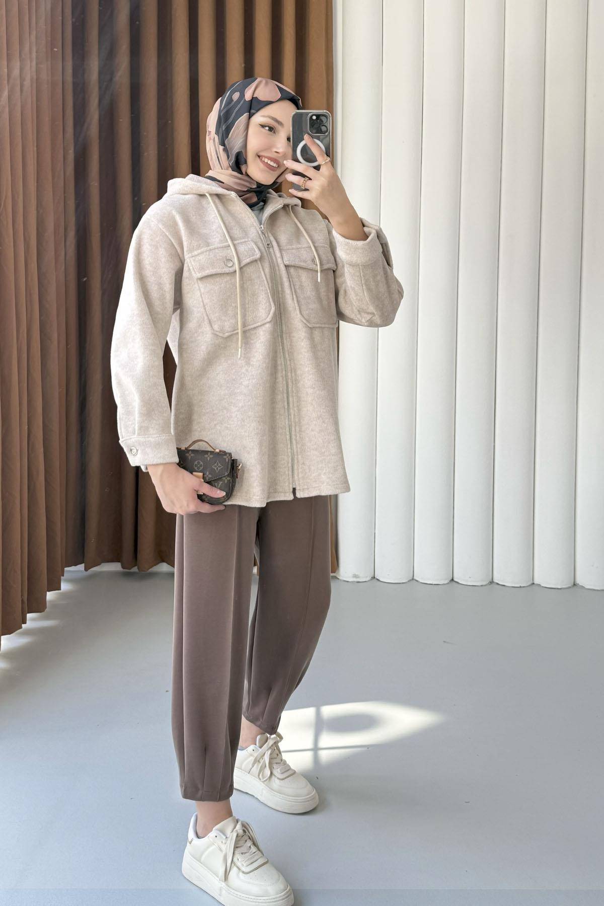 Kapüşonlu Kaşe Sweatshirt-TAŞ