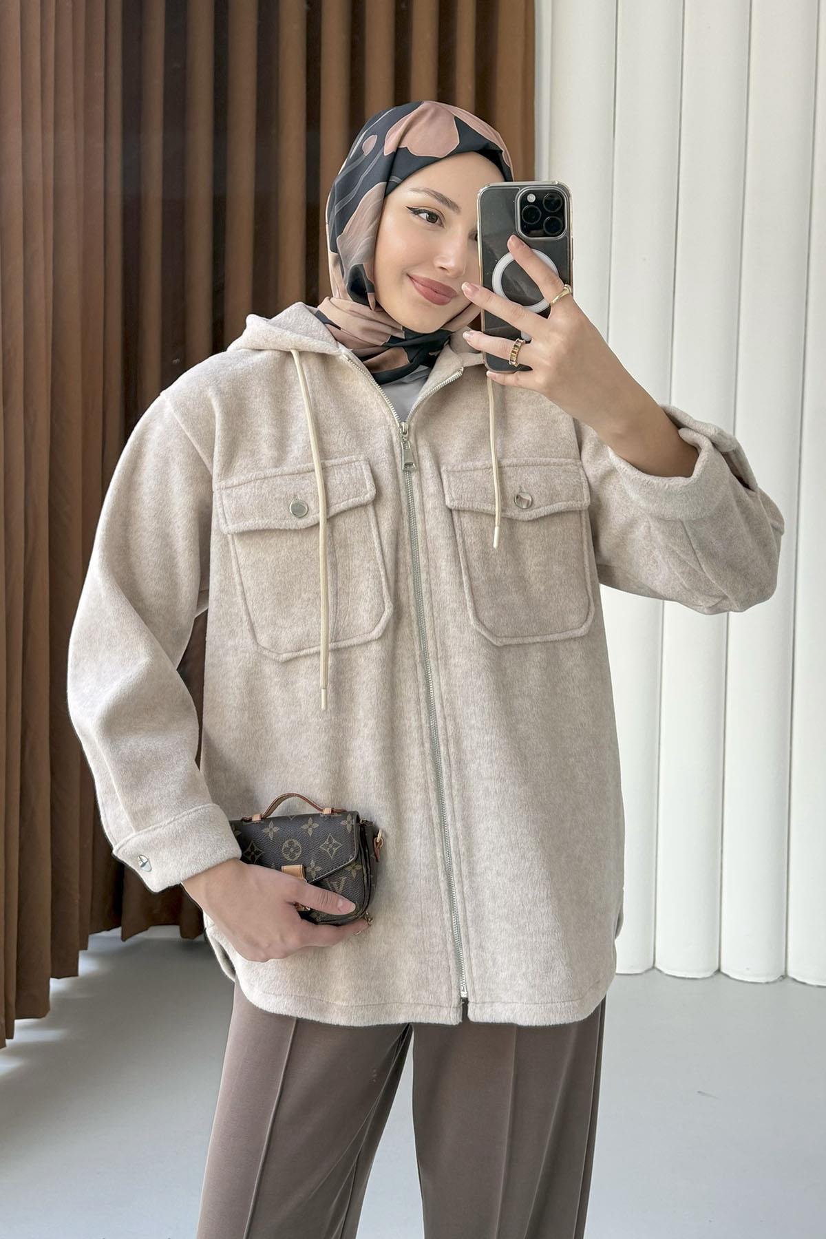 Kapüşonlu Kaşe Sweatshirt-TAŞ