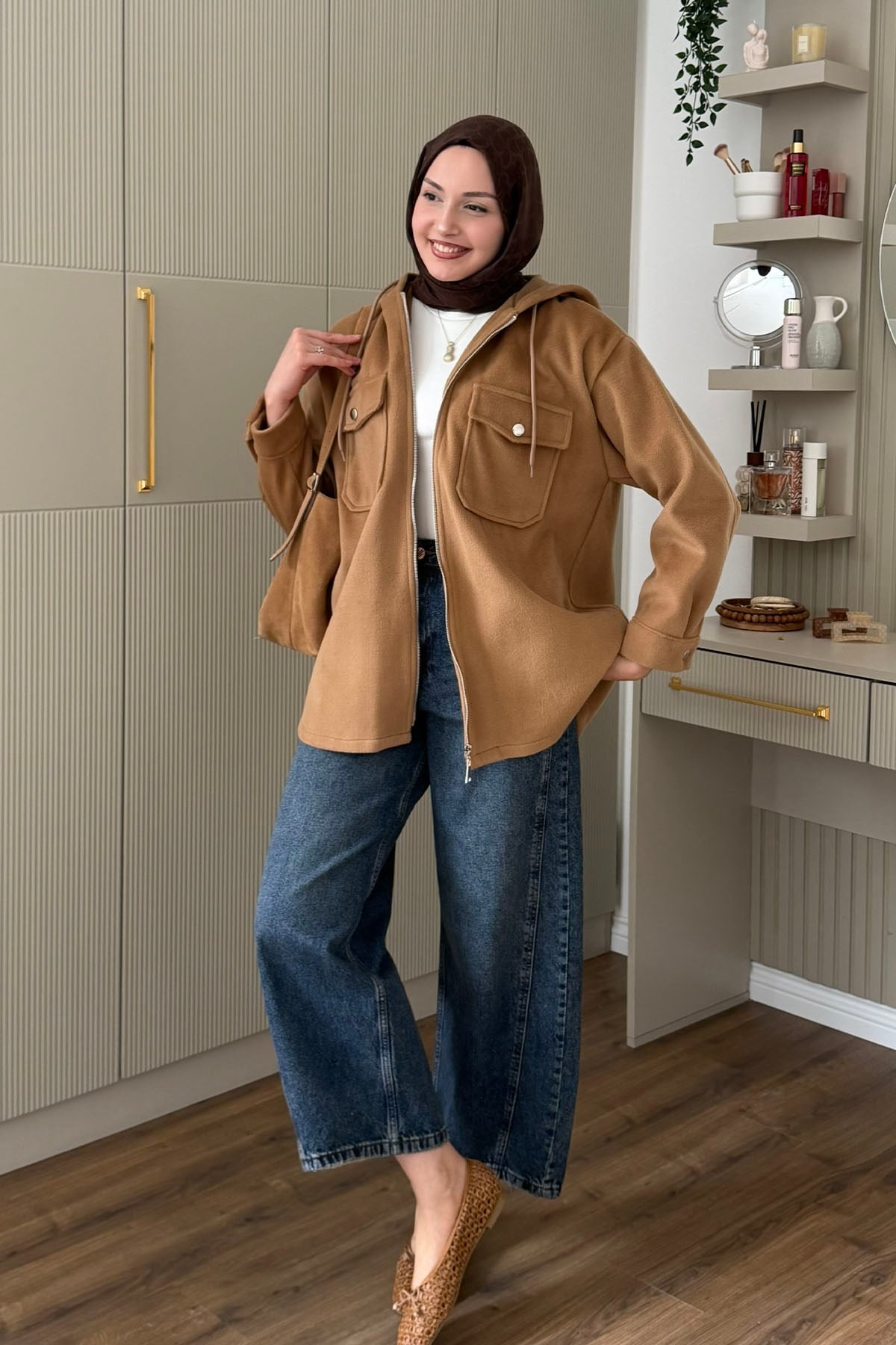 Kapüşonlu Kaşe Sweatshirt-TOPRAK