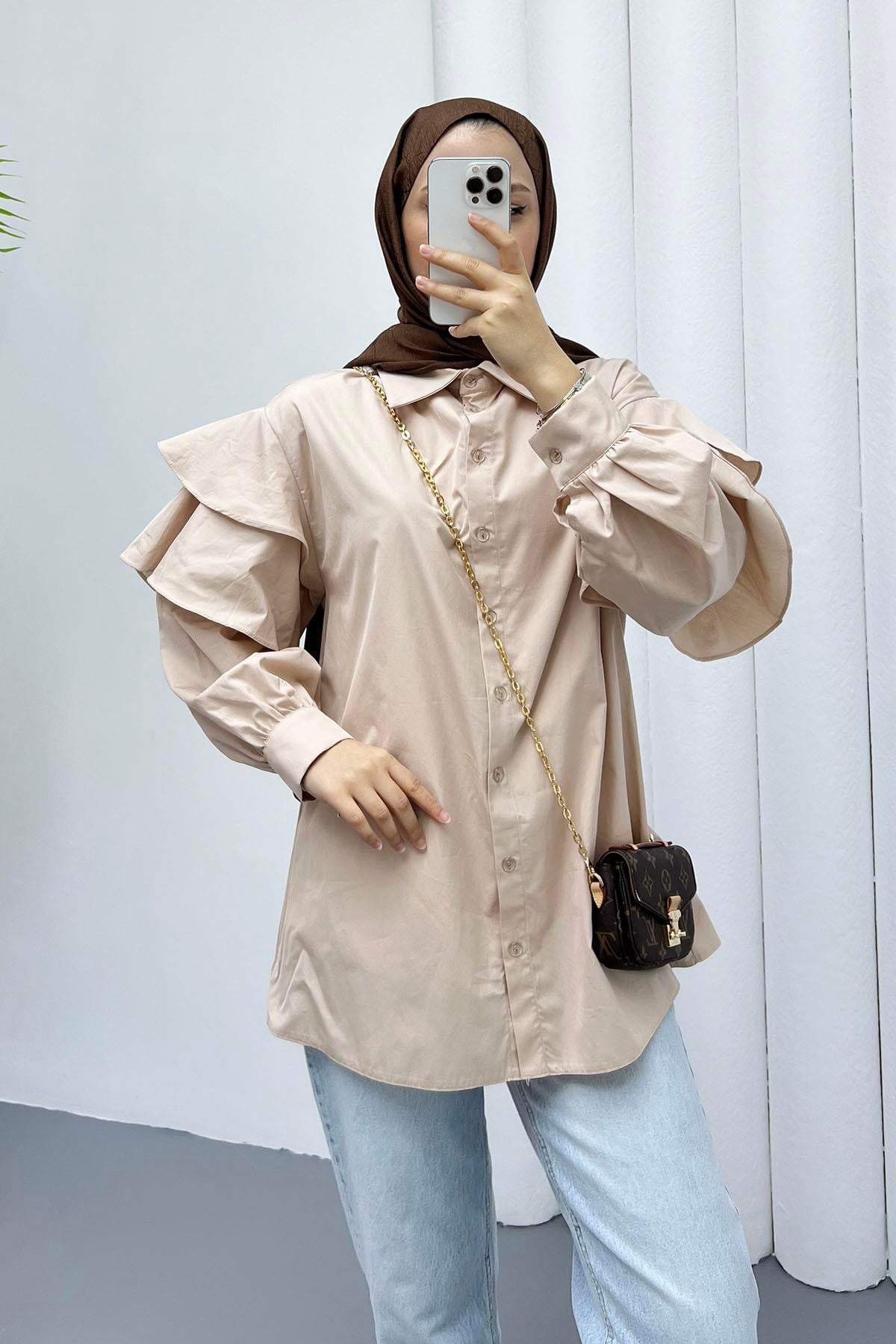 Kolları Kat Kat Detay Gömlek-TAŞ