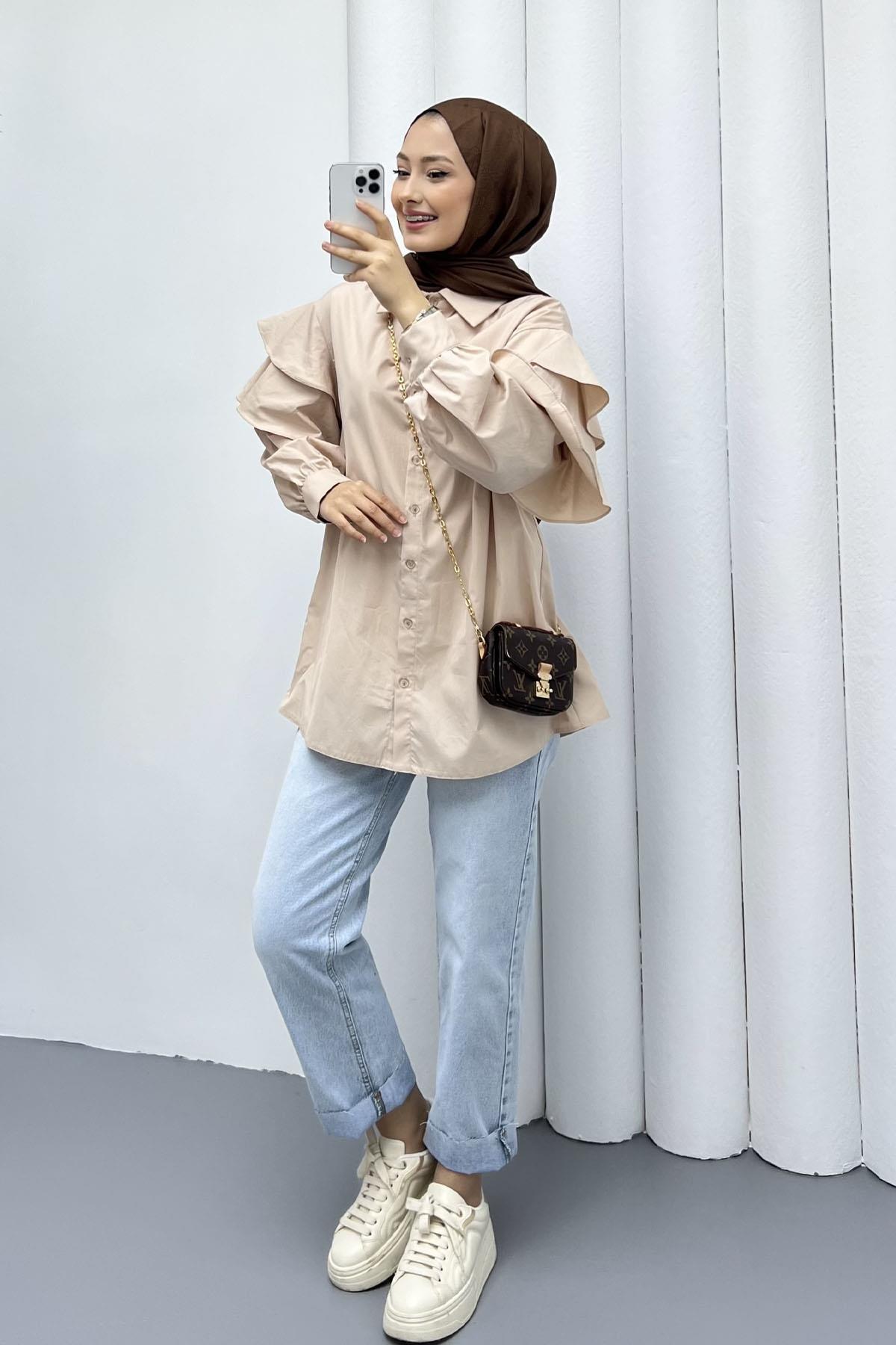 Kolları Kat Kat Detay Gömlek-TAŞ