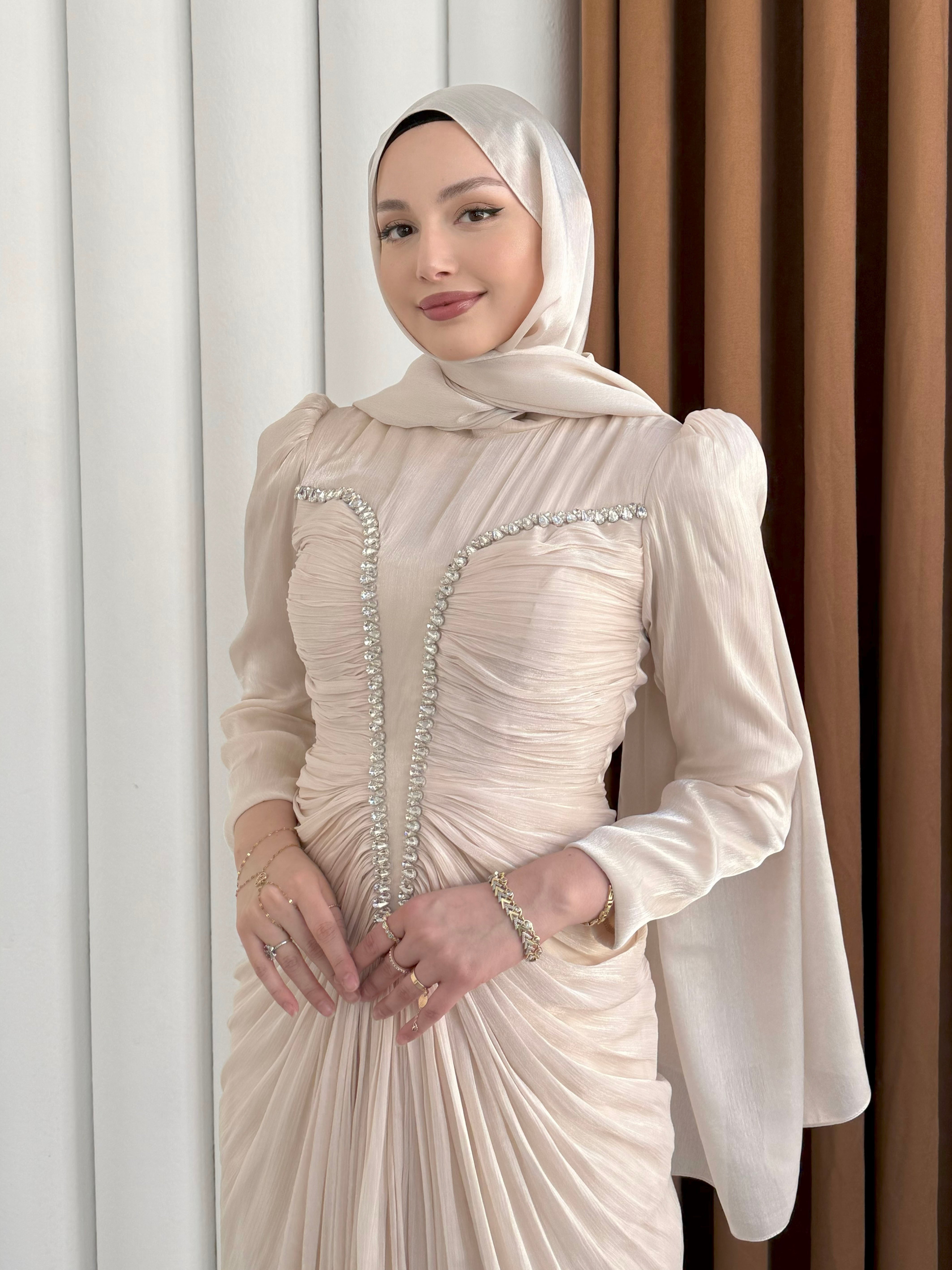 Luxe Ön Taş İşlemeli Tesettür Abiye-TAŞ