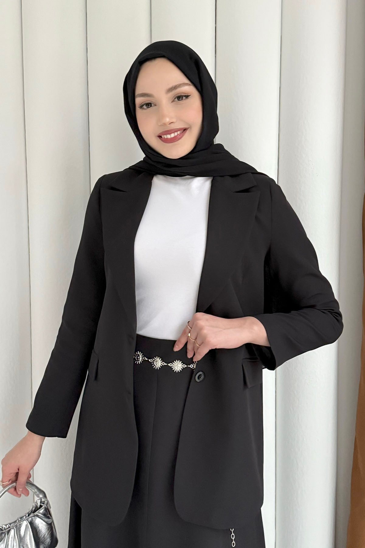 Mono Yaka 2 Düğme Cep Kapaklı Ceket-SİYAH