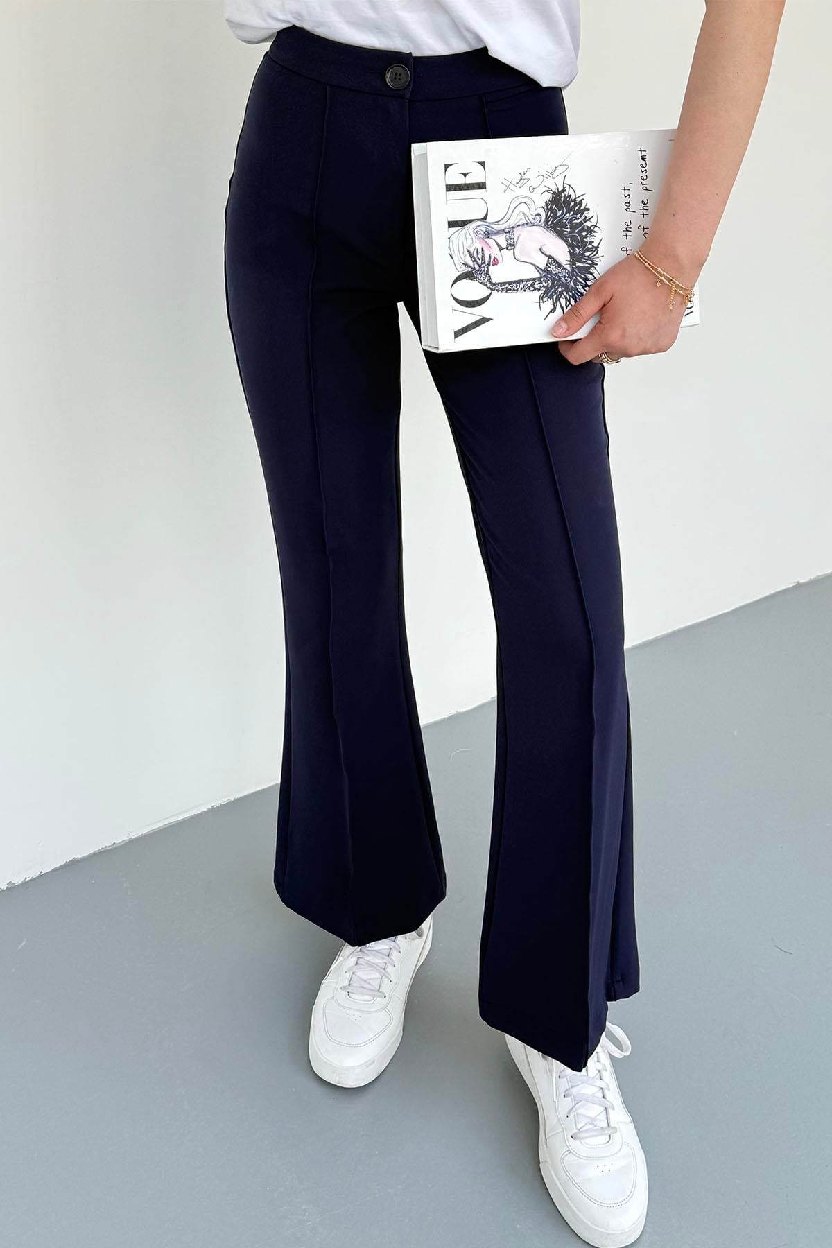 Nervür Dikişli İspanyol Pantolon-LACİVERT