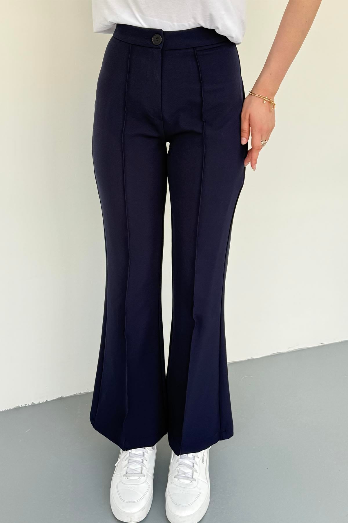 Nervür Dikişli İspanyol Pantolon-LACİVERT