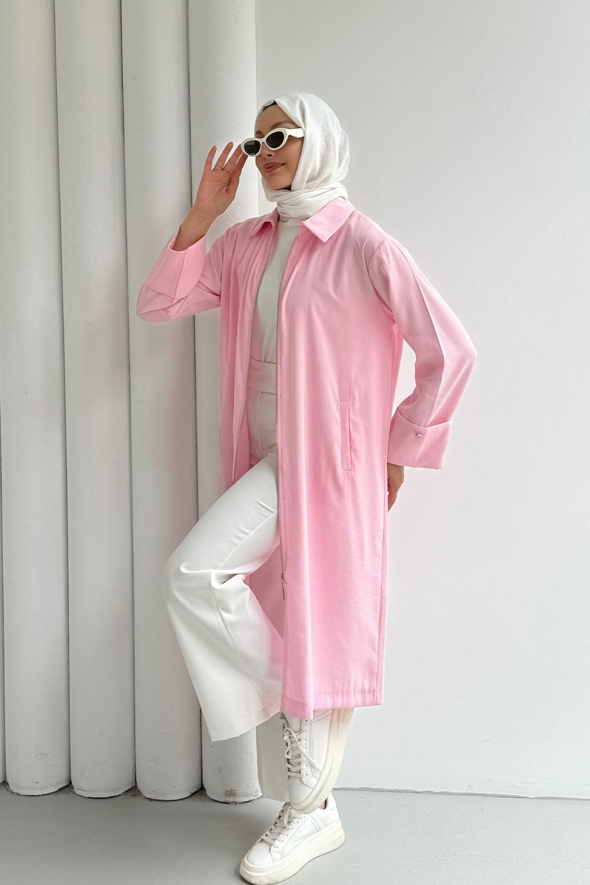 Önü Fermuarlı Nefes Alan Tensel Kumaş Kap-PEMBE