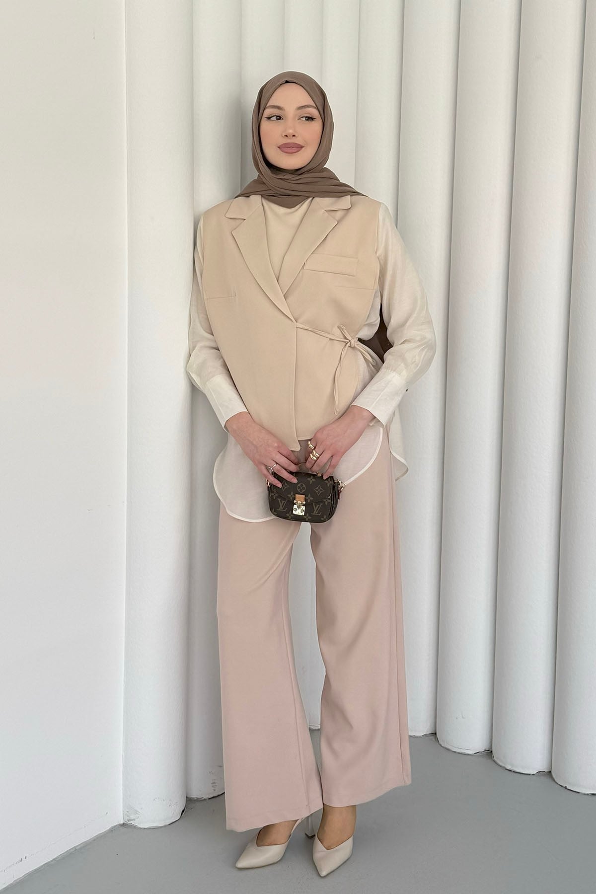 Oversize Şifon & Tül Detaylı Pamuklu Ceket-TAŞ