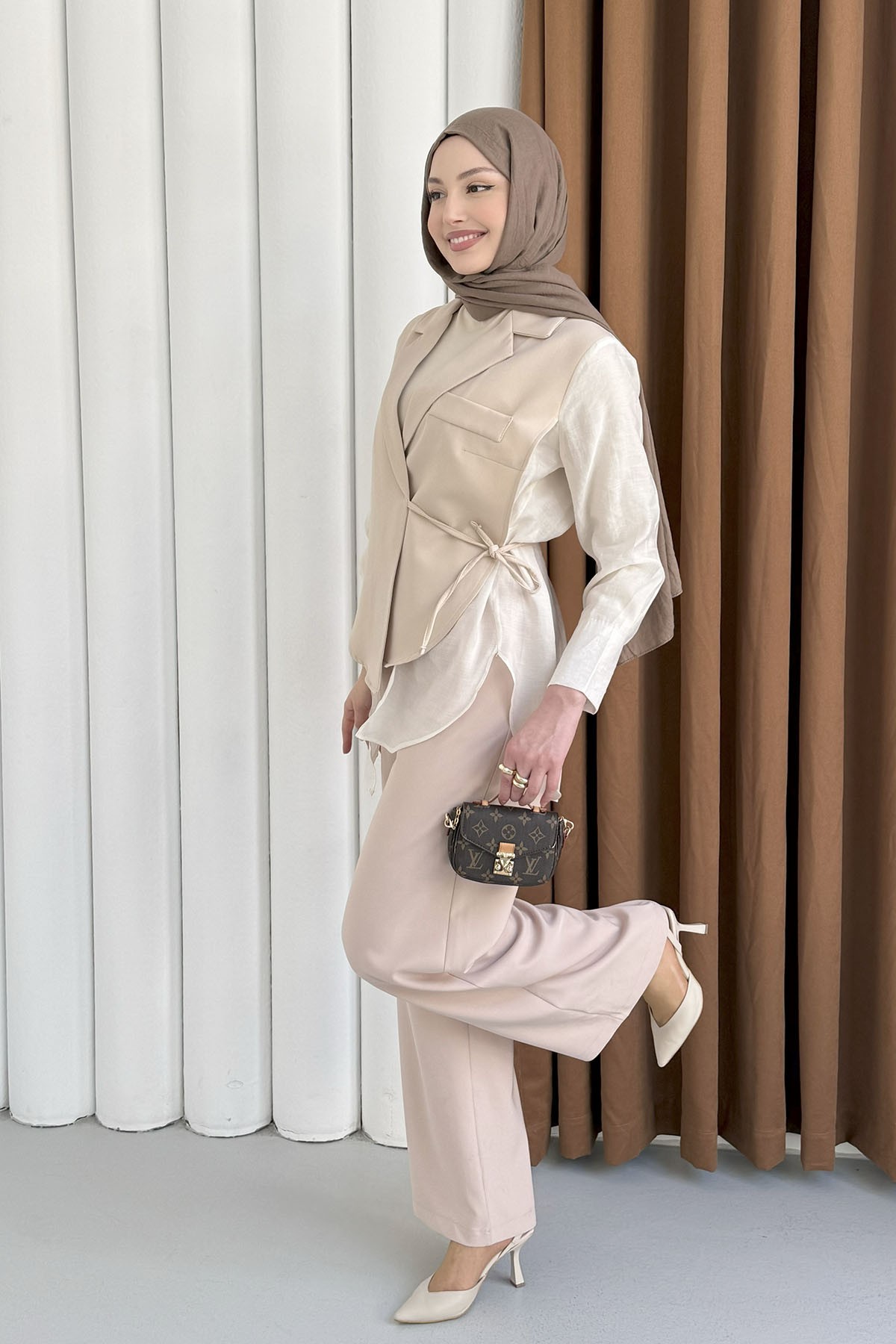 Oversize Şifon & Tül Detaylı Pamuklu Ceket-TAŞ