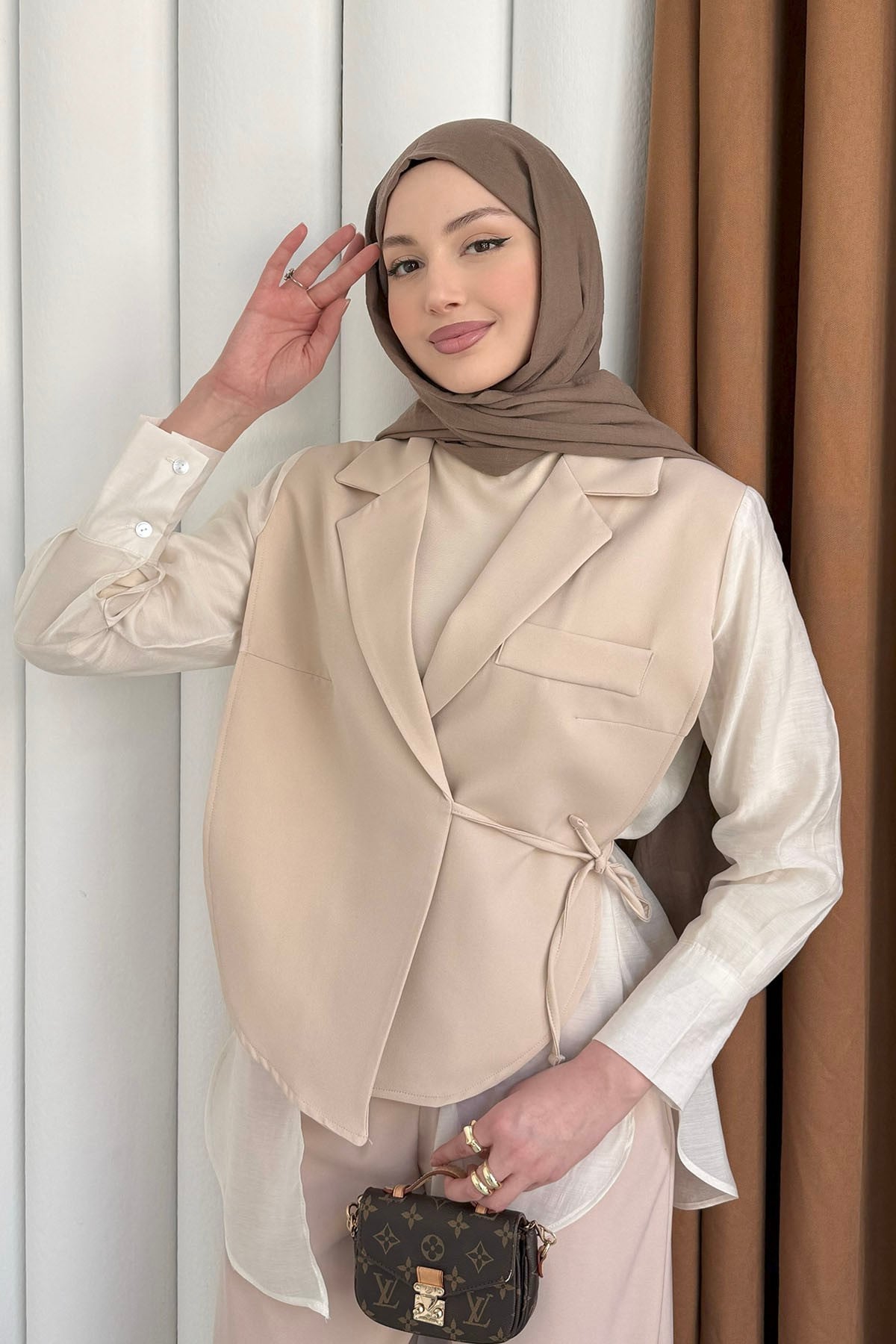 Oversize Şifon & Tül Detaylı Pamuklu Ceket-TAŞ