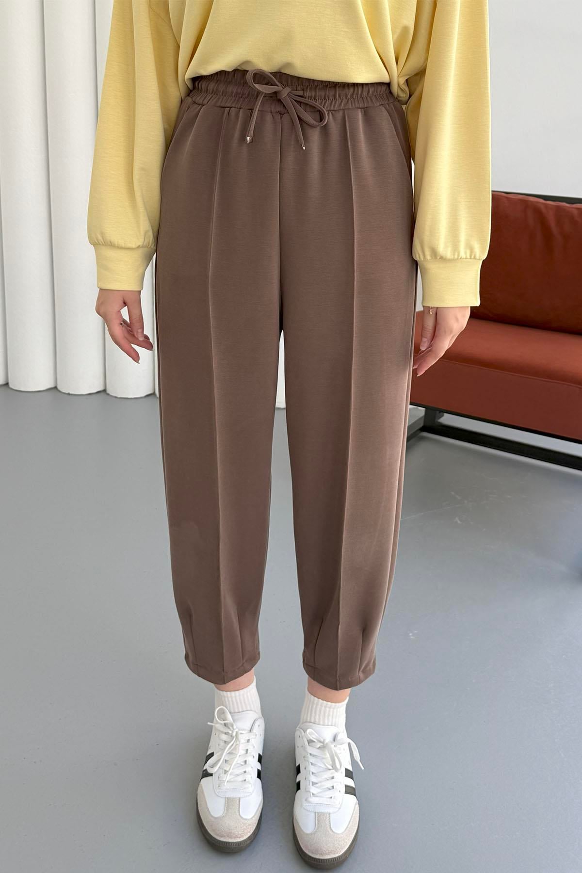 Paçası Dikişli Oysho Kumaş Pantolon-KAHVERENGİ