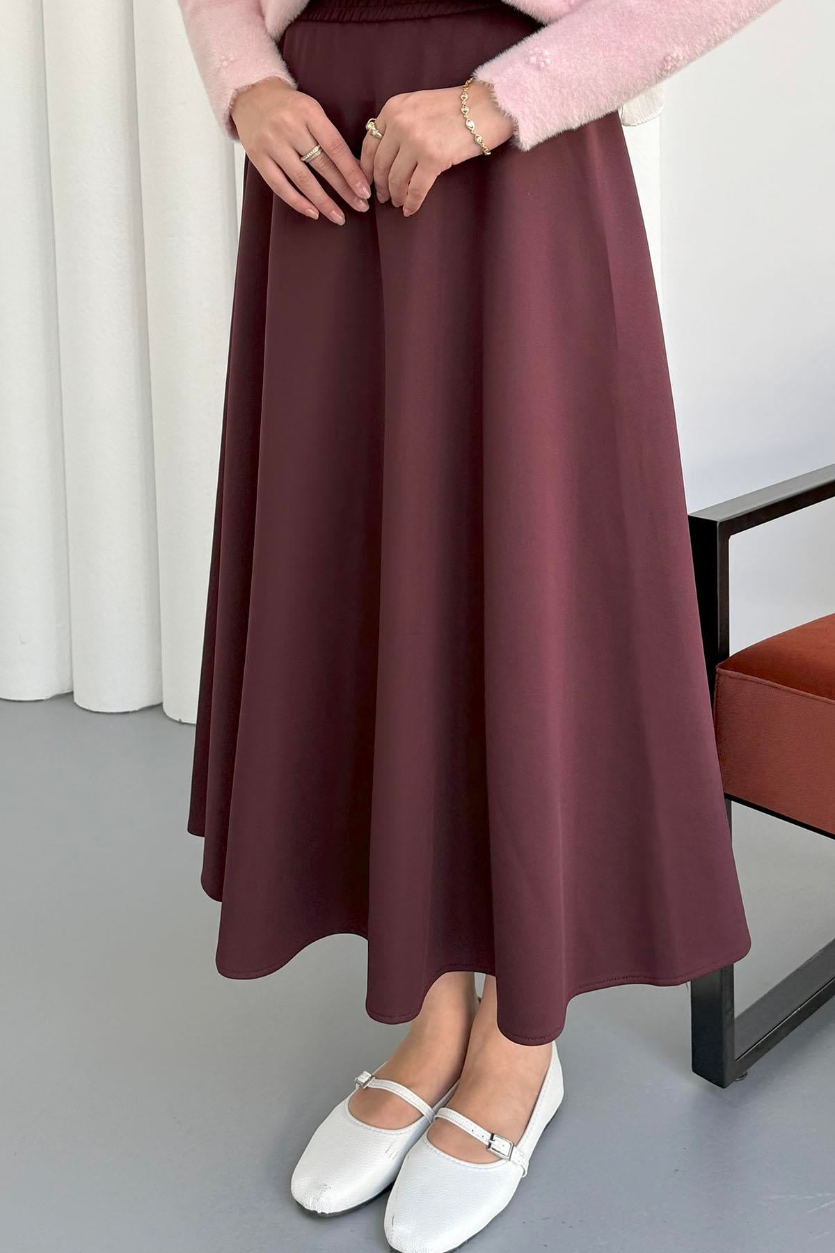 Scuba Kumaş Kloş Etek-BORDO