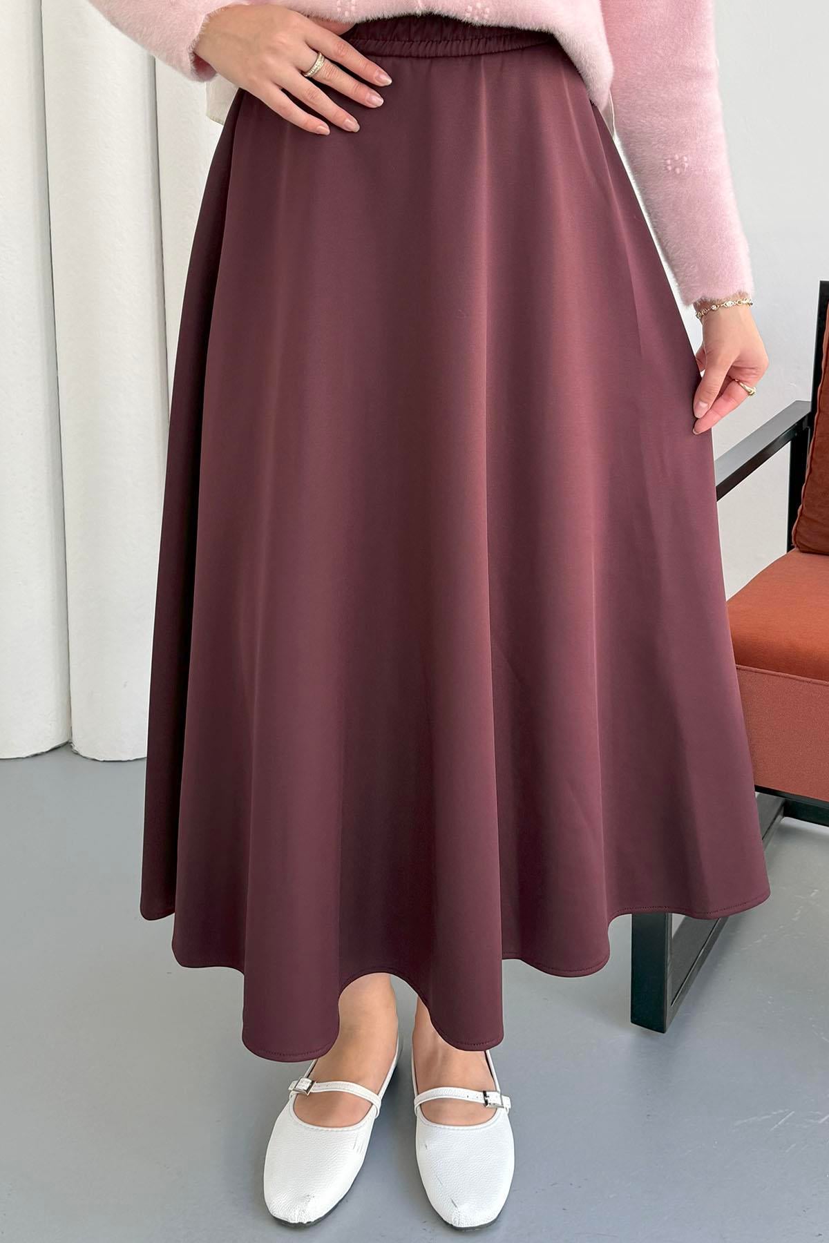 Scuba Kumaş Kloş Etek-BORDO