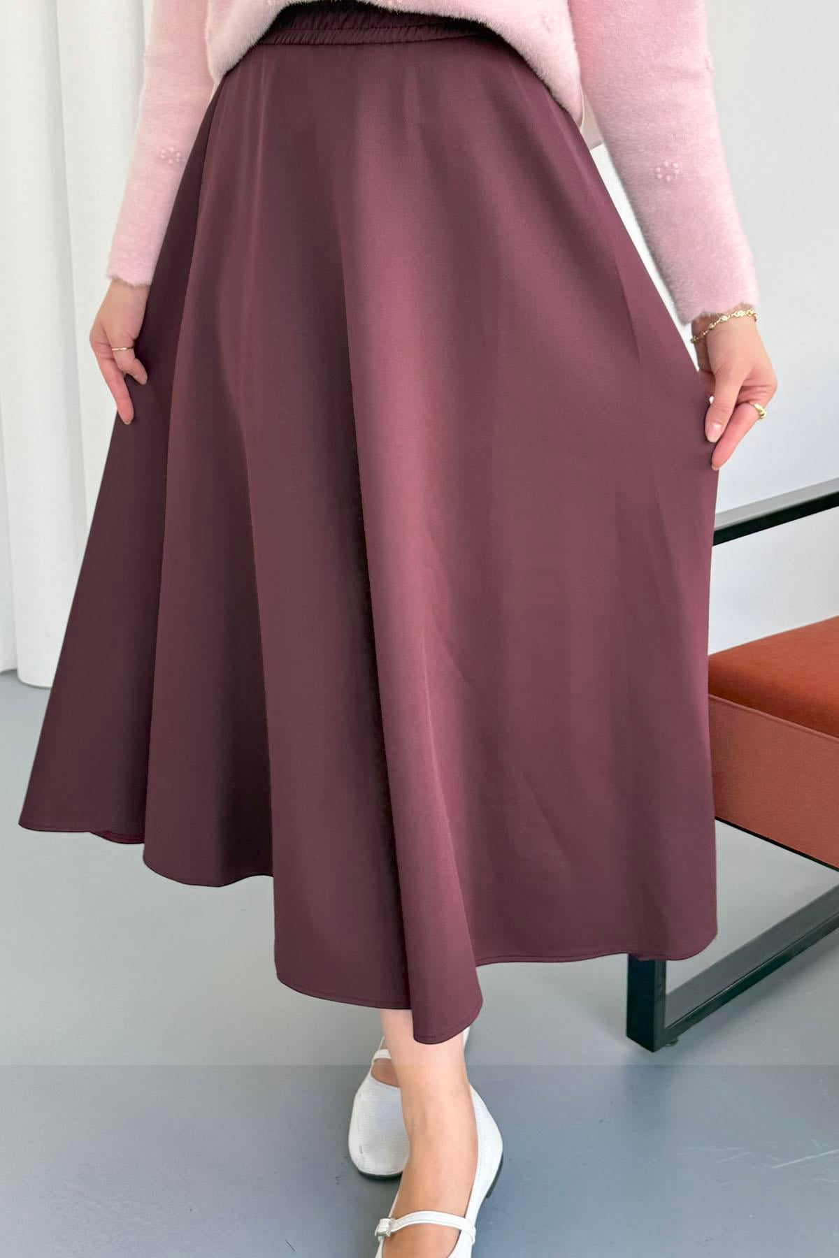 Scuba Kumaş Kloş Etek-BORDO