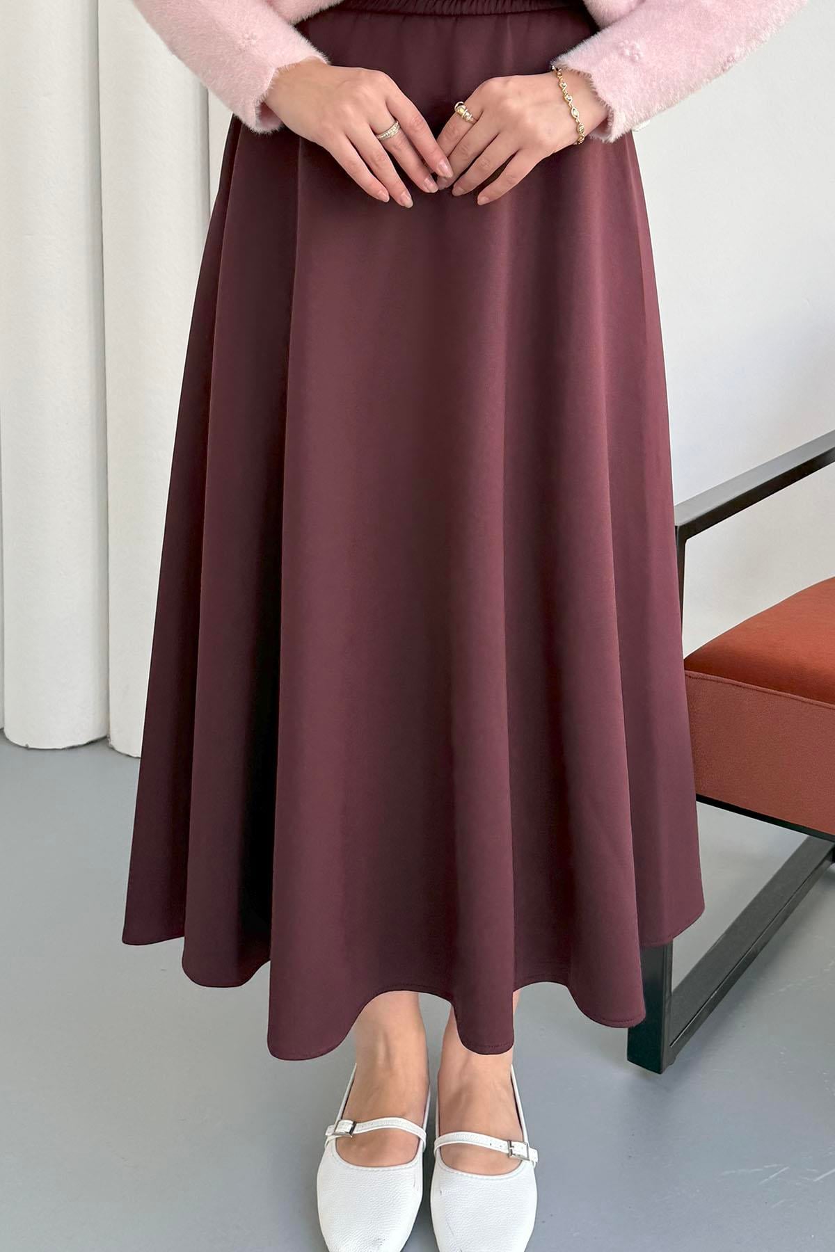 Scuba Kumaş Kloş Etek-BORDO