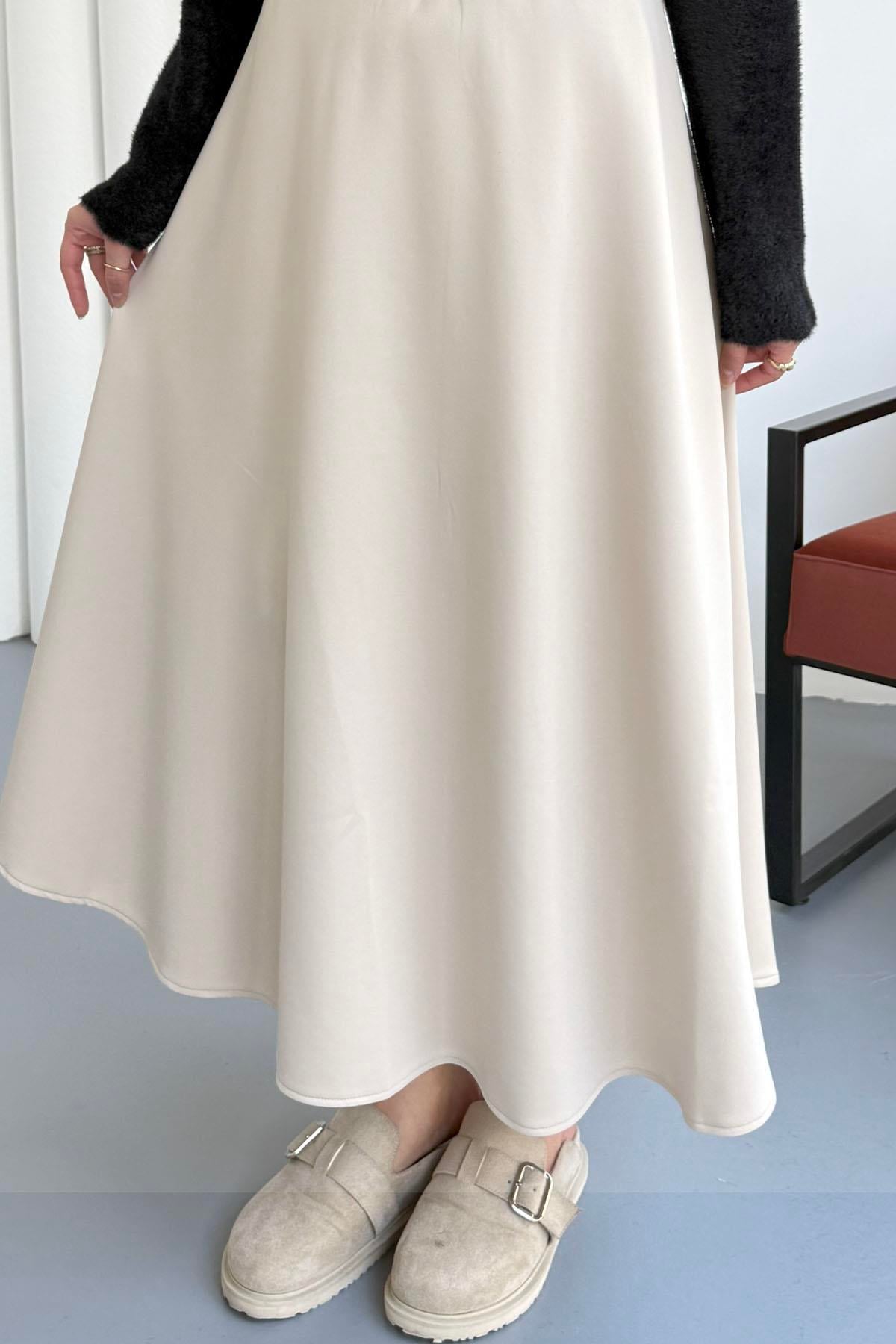 Scuba Kumaş Kloş Etek-TAŞ