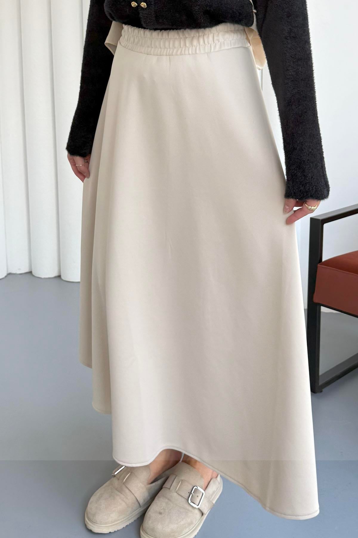 Scuba Kumaş Kloş Etek-TAŞ