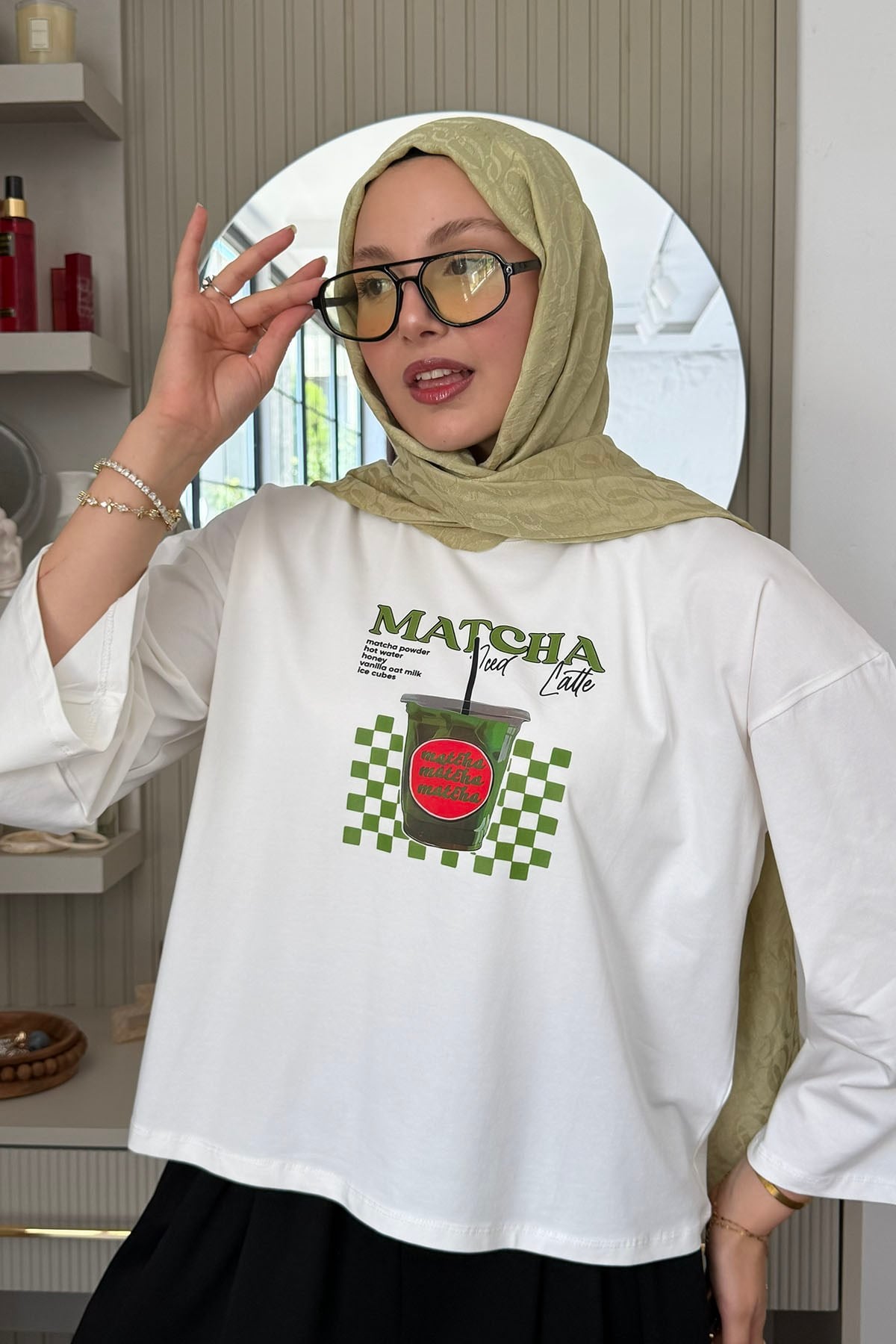 Summer Baskılı Oversize Bluz-BEYAZ