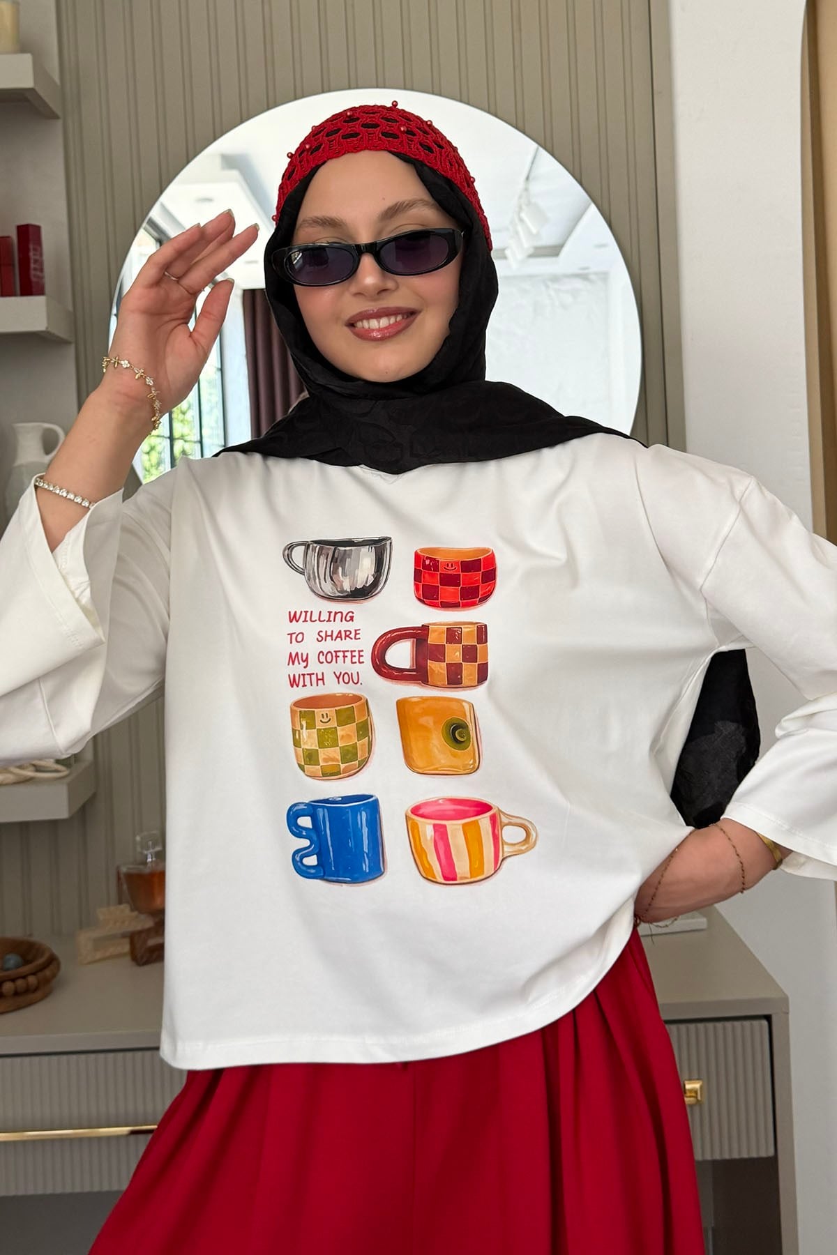 Summer Baskılı Oversize Bluz-BEYAZ