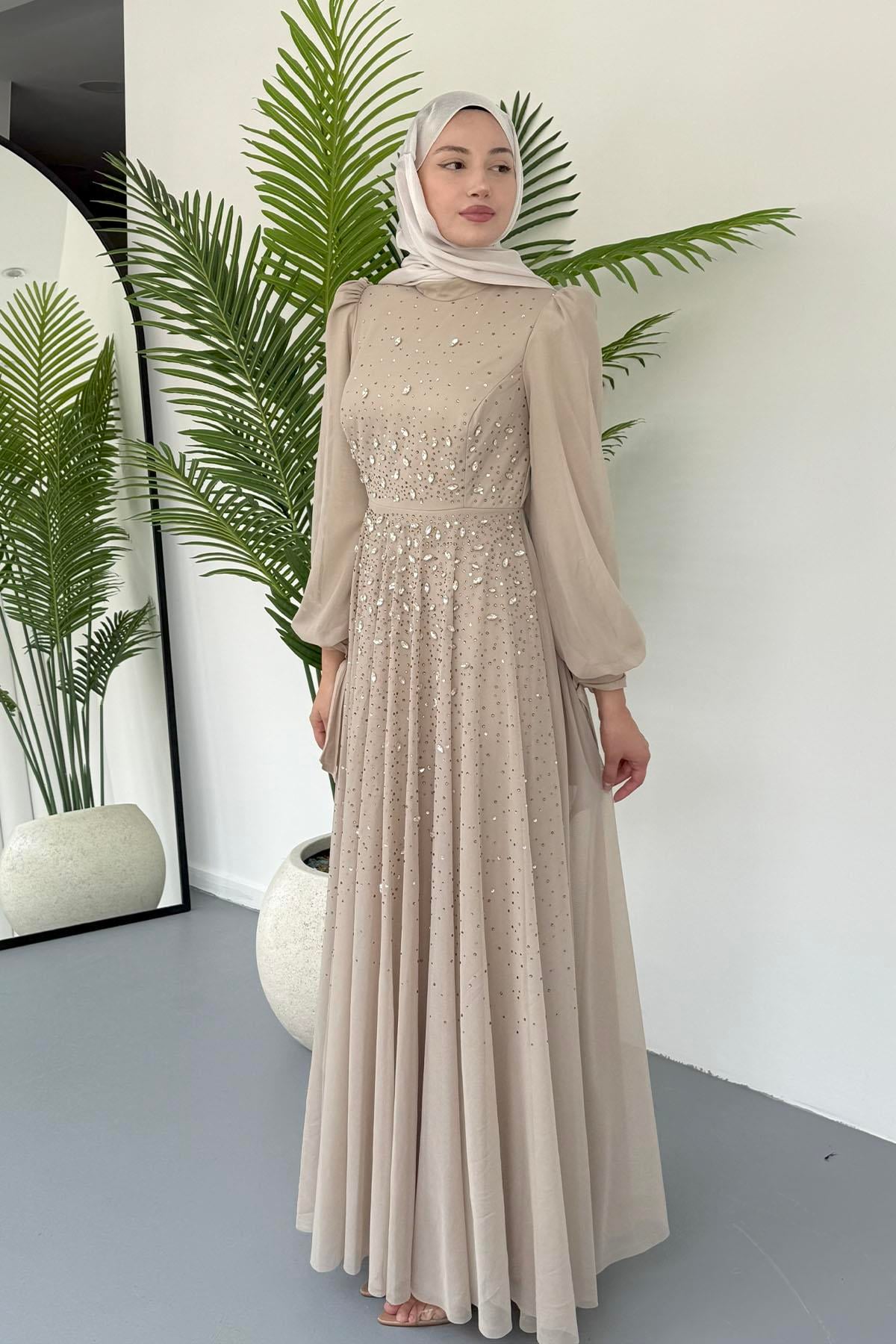 Taş İşlemeli Duru Tesettür Abiye-TAŞ