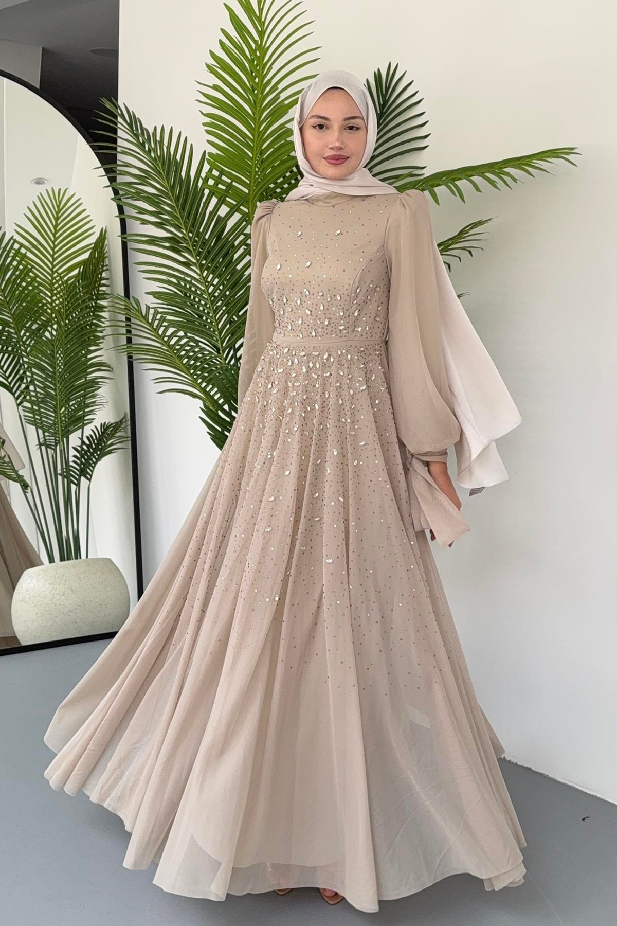 Taş İşlemeli Duru Tesettür Abiye-TAŞ