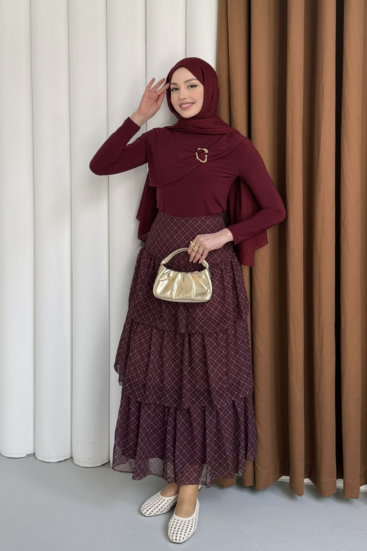 Toka Detaylı Sandy Bluz-BORDO