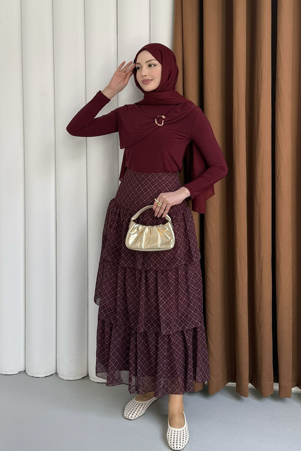 Toka Detaylı Sandy Bluz-BORDO