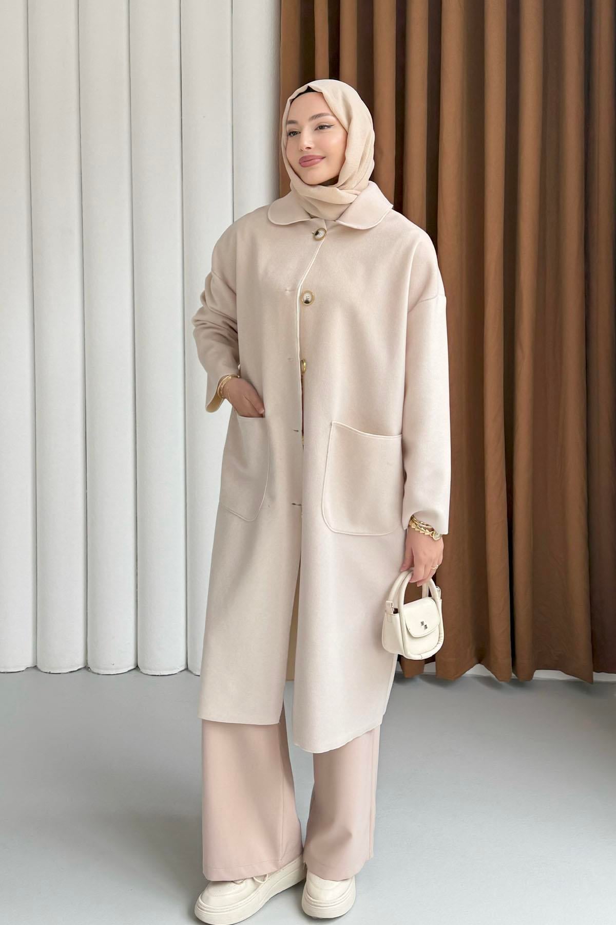 Torba Cepli Bebe Yaka Oversize Kaban-EKRU