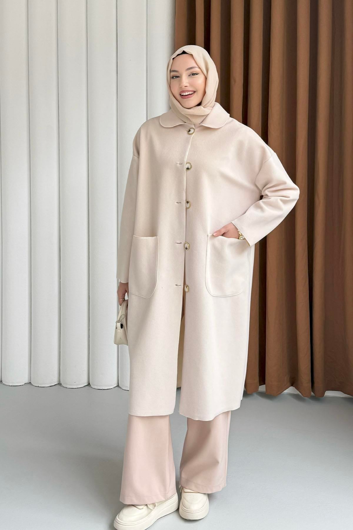 Torba Cepli Bebe Yaka Oversize Kaban-EKRU