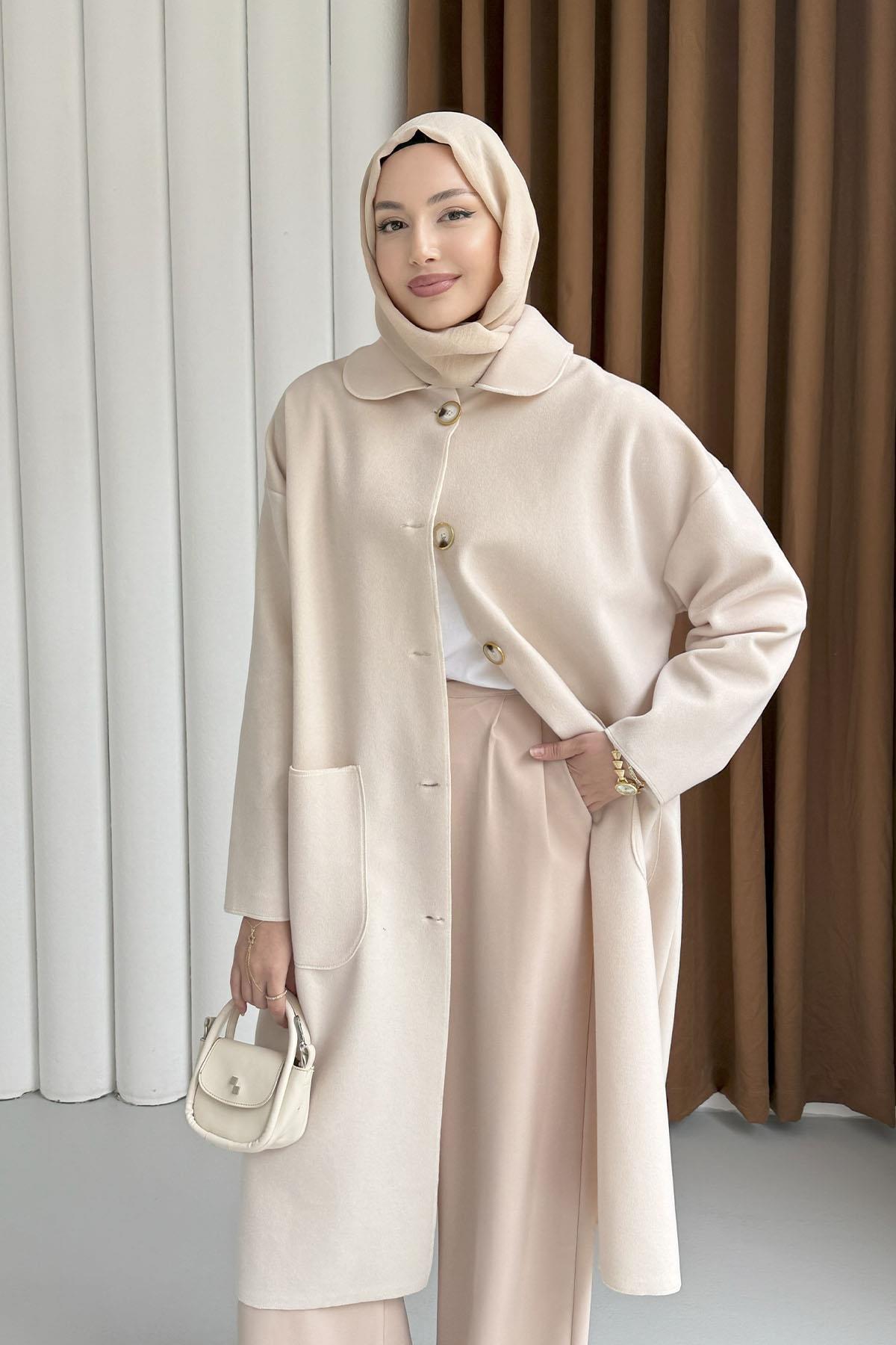 Torba Cepli Bebe Yaka Oversize Kaban-EKRU