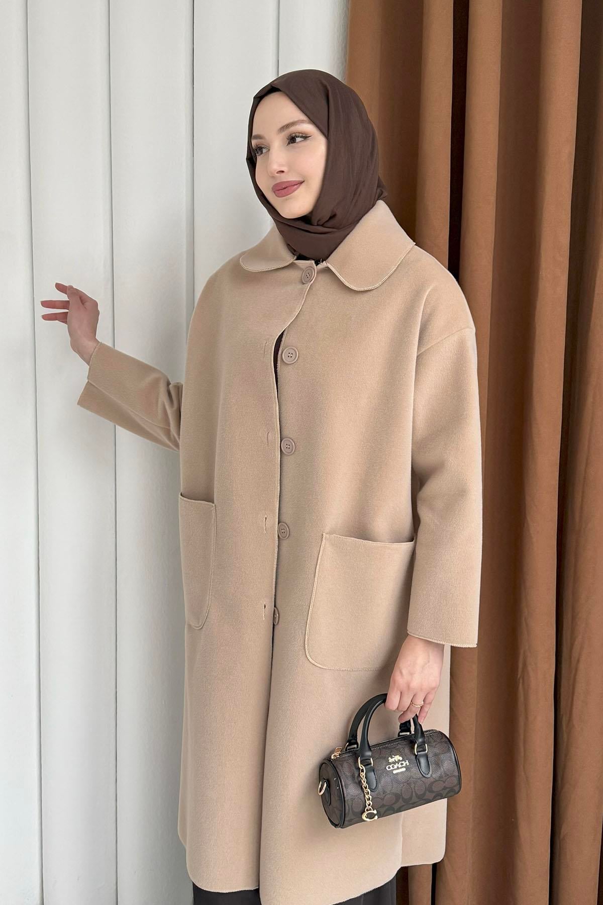 Torba Cepli Bebe Yaka Oversize Kaban-VİZON