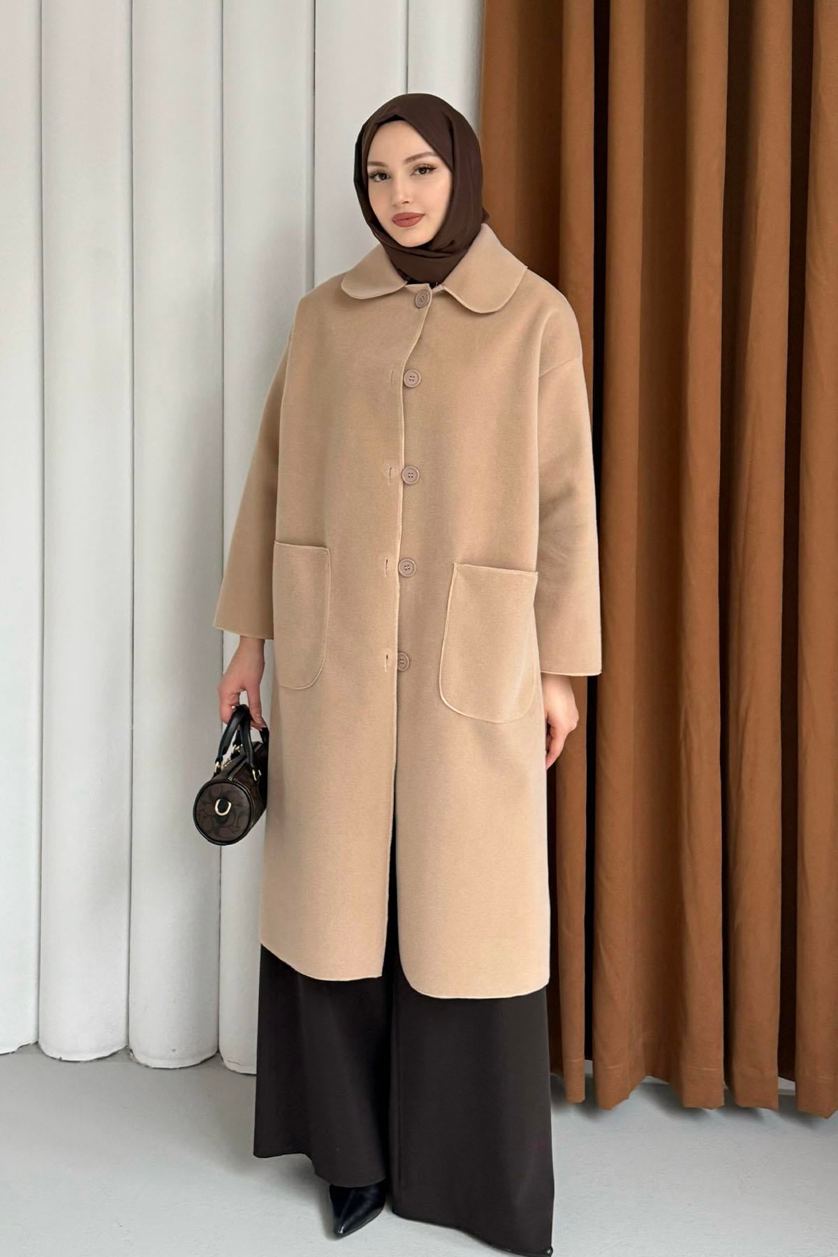 Torba Cepli Bebe Yaka Oversize Kaban-VİZON