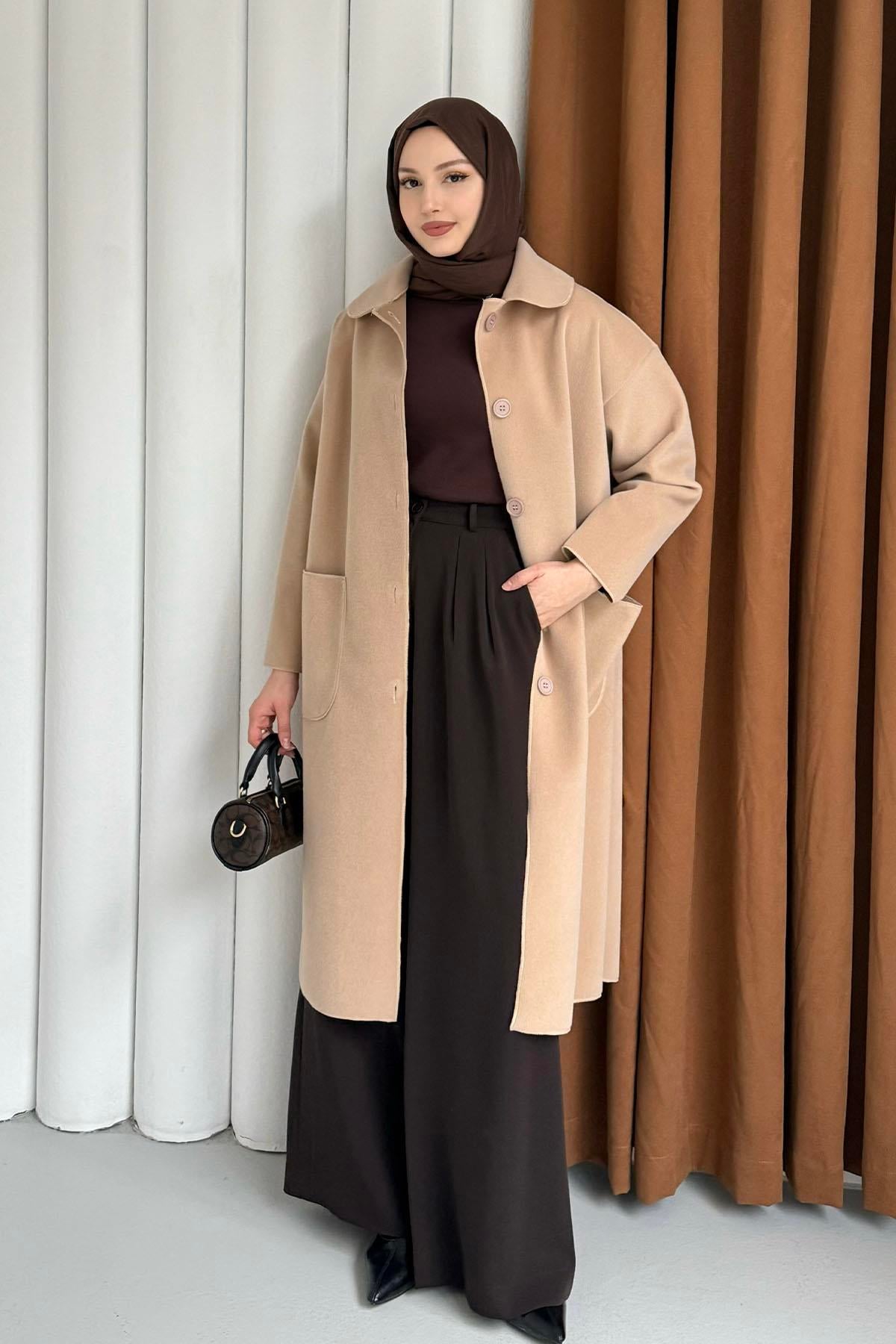 Torba Cepli Bebe Yaka Oversize Kaban-VİZON