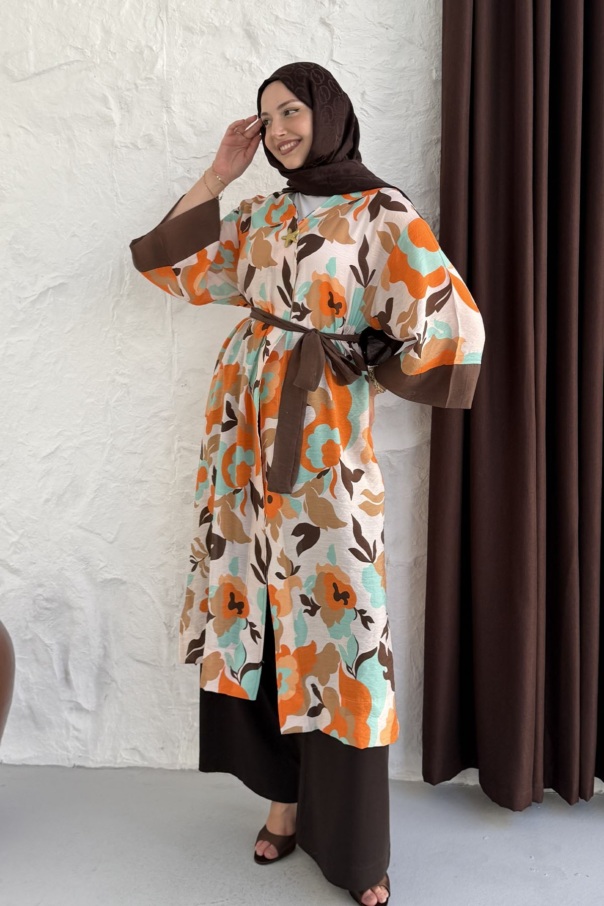 Tropik Yaprak Desenli Kimono-SU YEŞİLİ