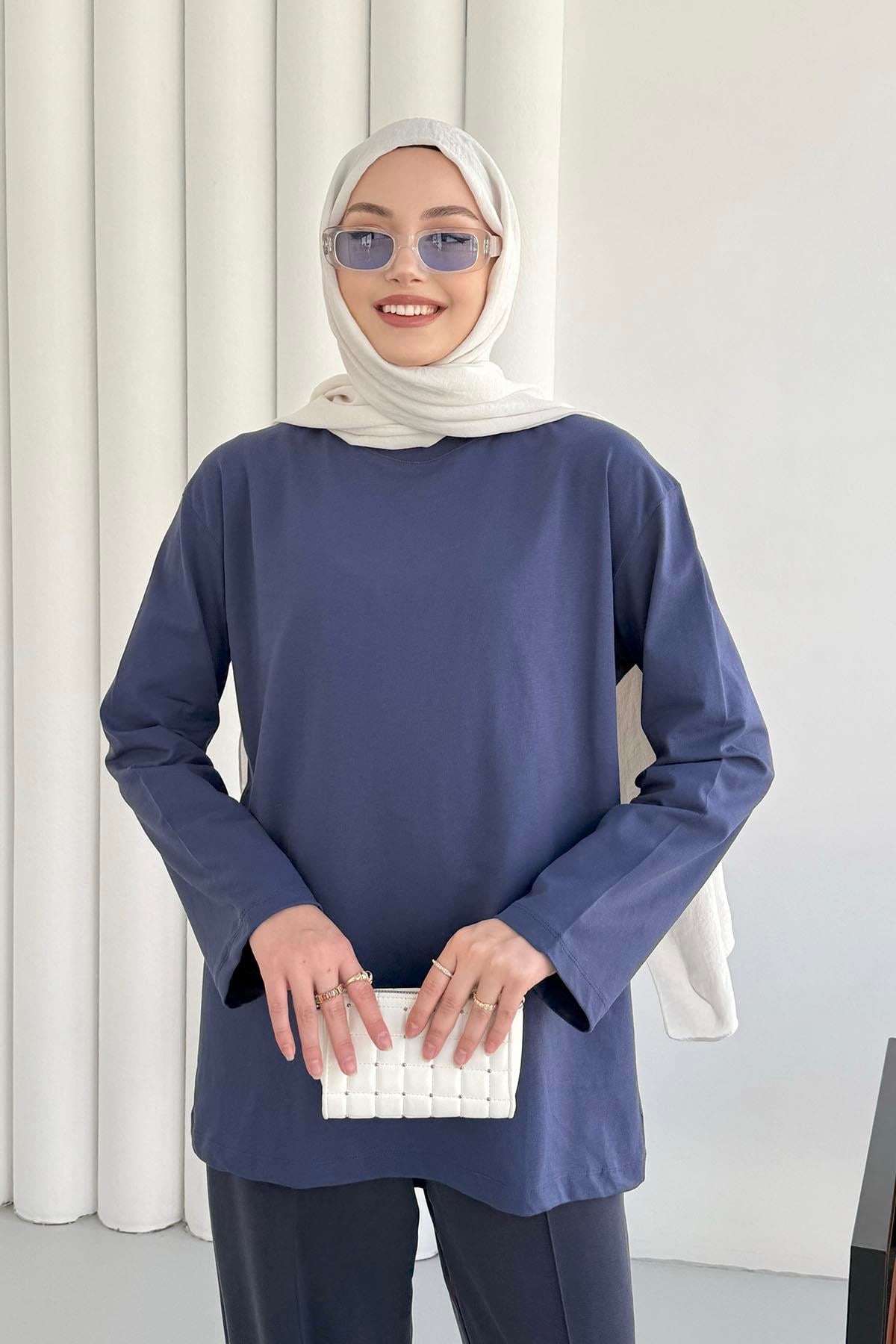 Uzun Kollu T-Shirt-LACİVERT