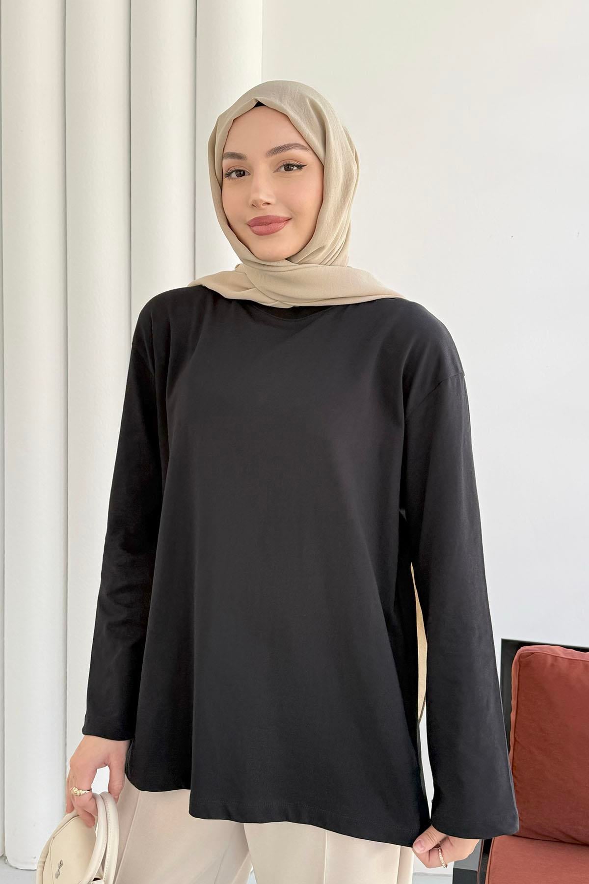Uzun Kollu T-Shirt-SİYAH