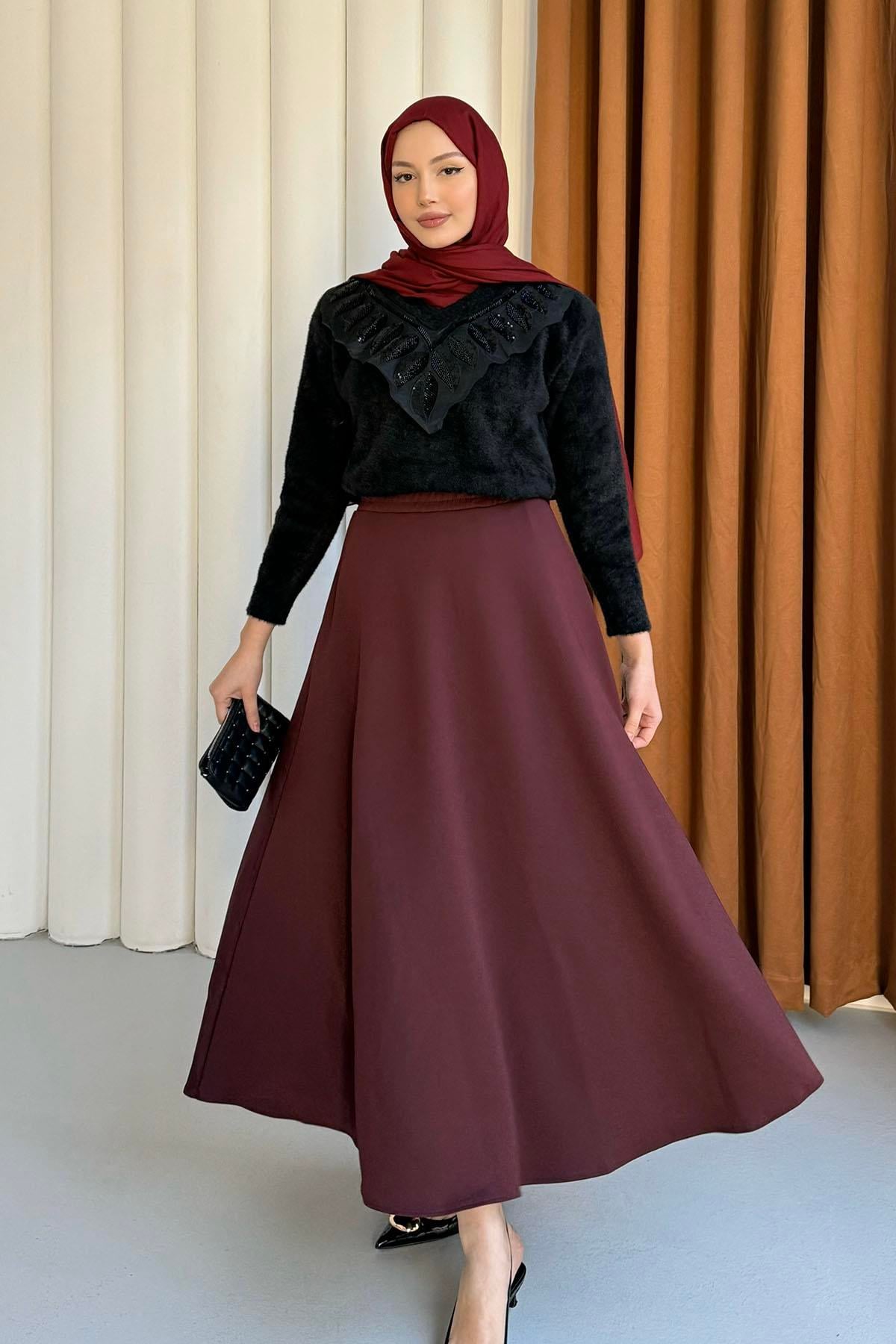 Yaka Taş Detaylı Yumoş Premium Triko Kazak-SİYAH