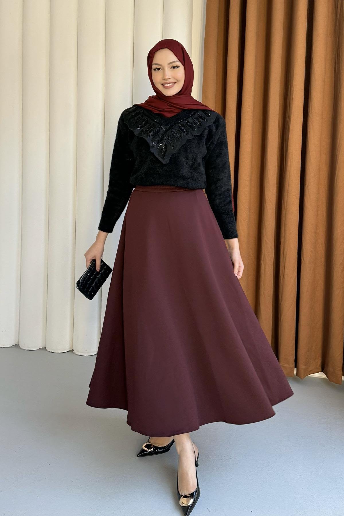 Yaka Taş Detaylı Yumoş Premium Triko Kazak-SİYAH