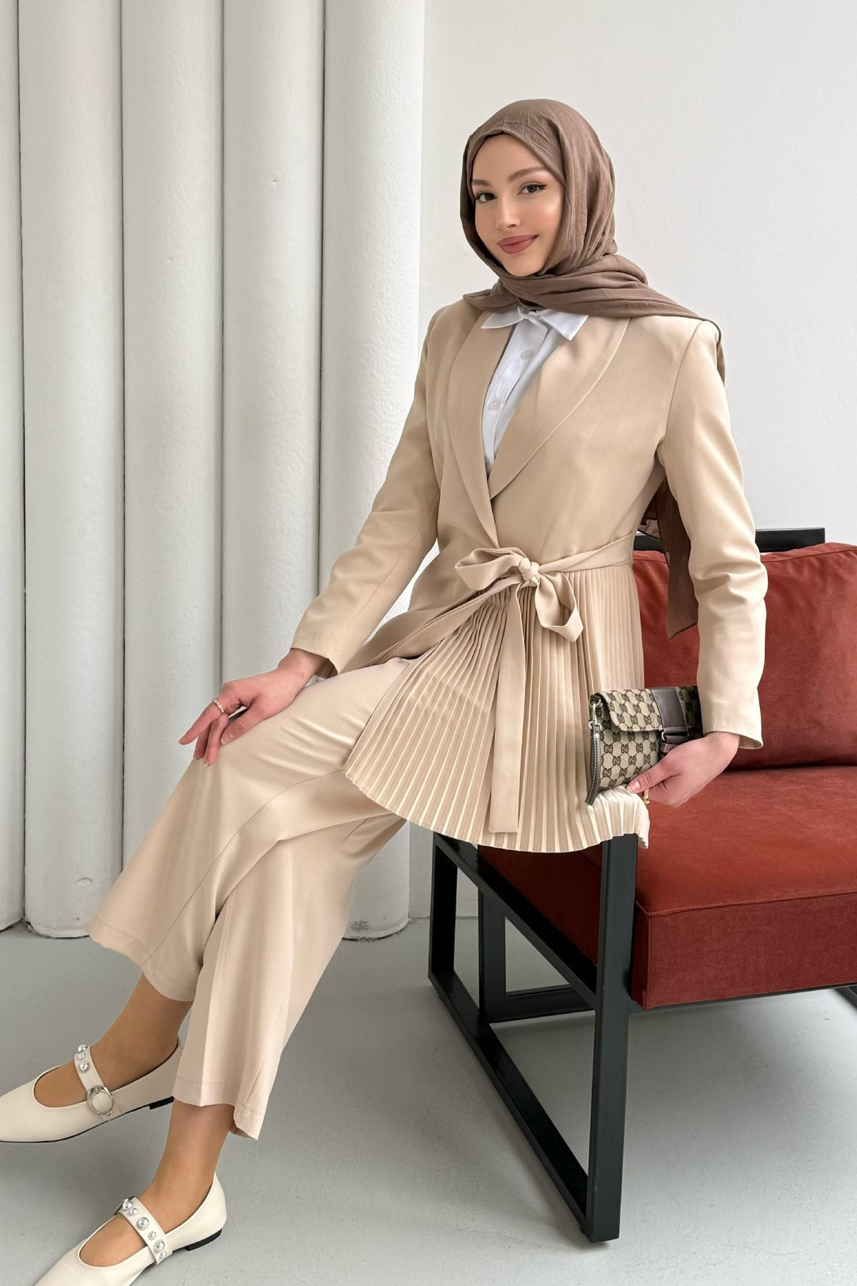 Yan Bağlamalı Pilise Detay Blazer Ceket-TAŞ