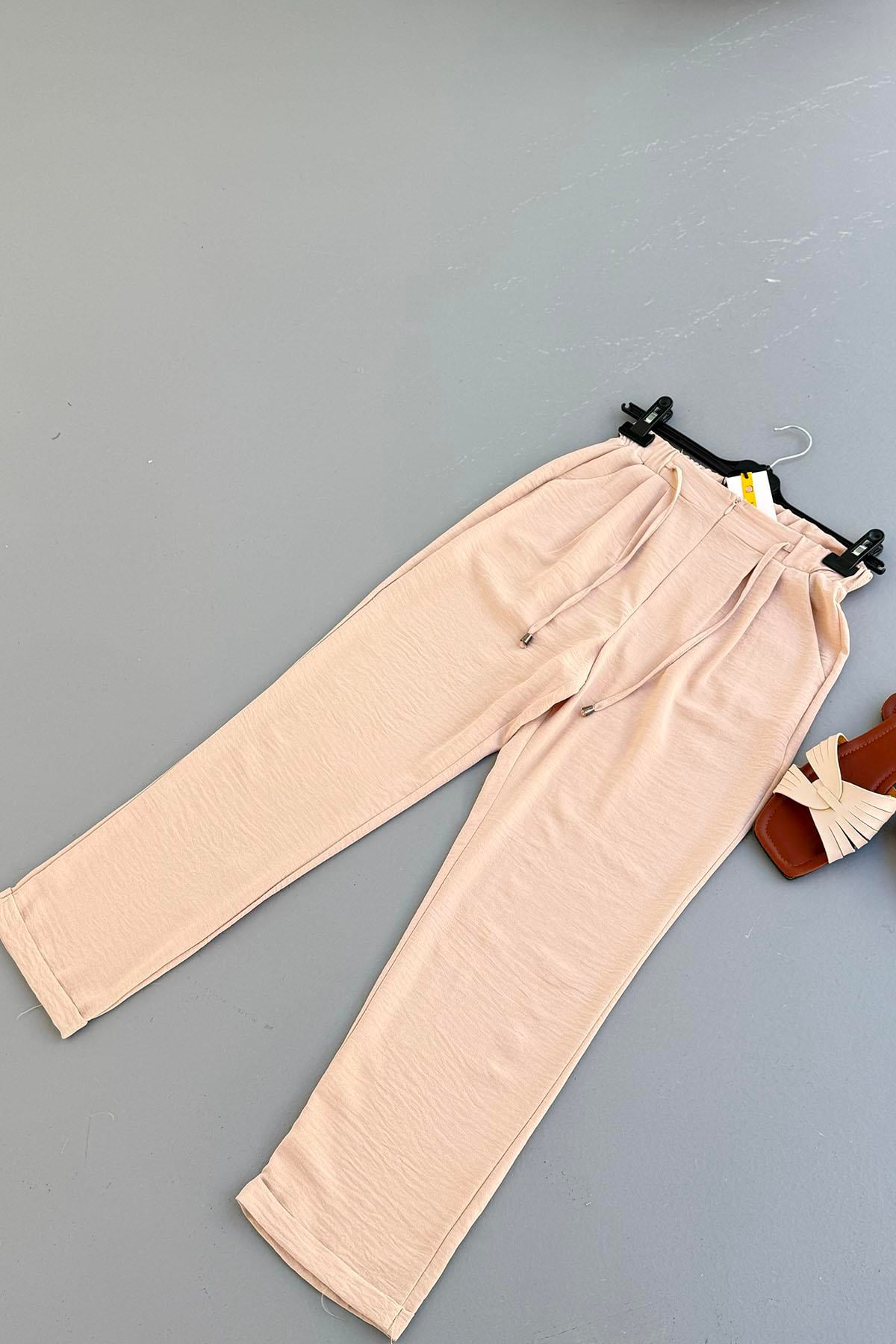 Aerobin Kumaş Havuç Kesim Pantolon-BEJ