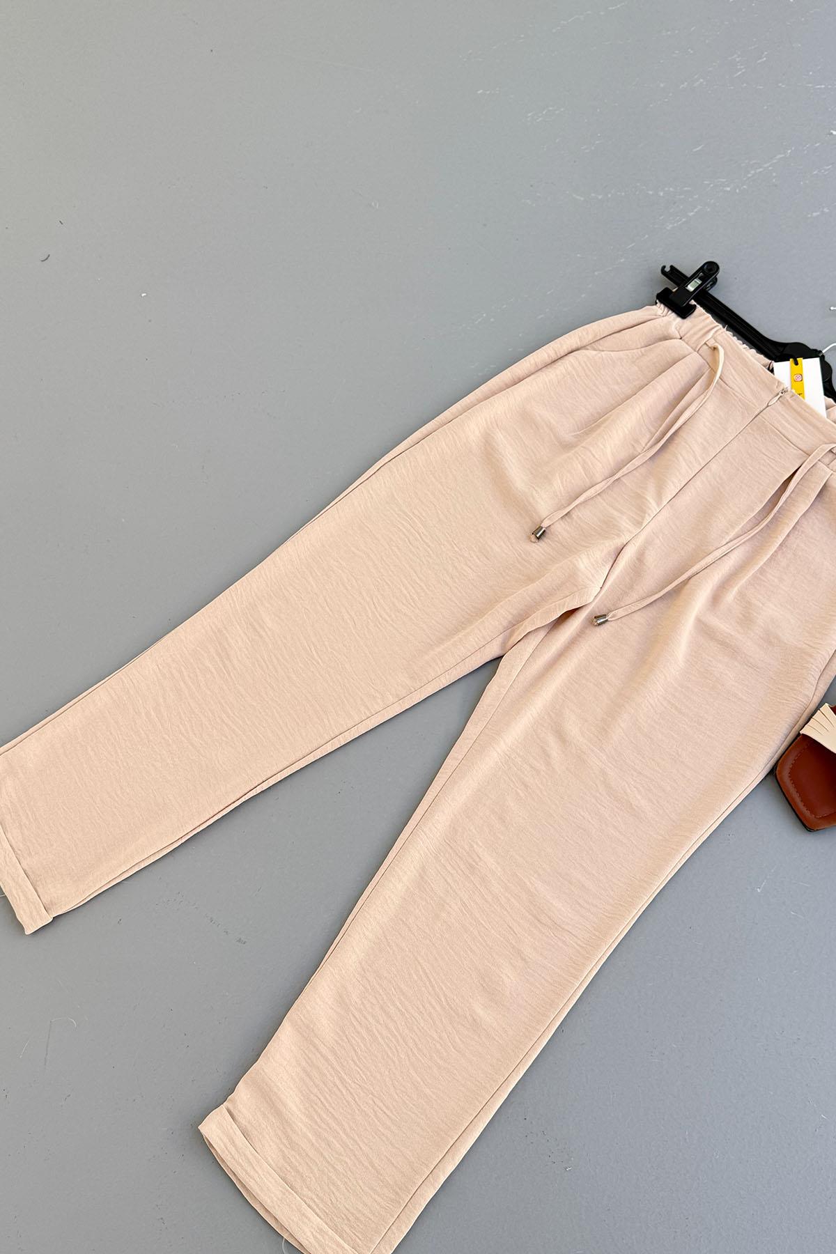 Aerobin Kumaş Havuç Kesim Pantolon-BEJ