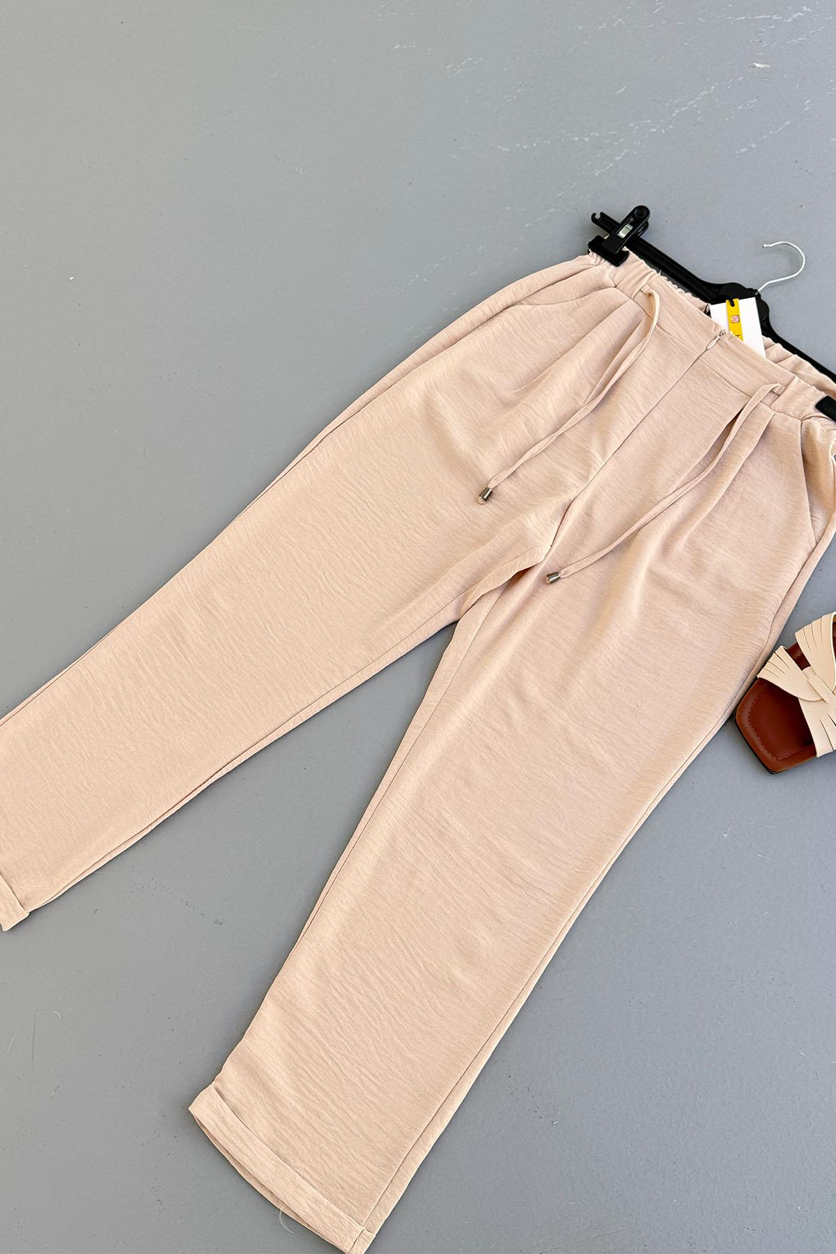Aerobin Kumaş Havuç Kesim Pantolon-BEJ