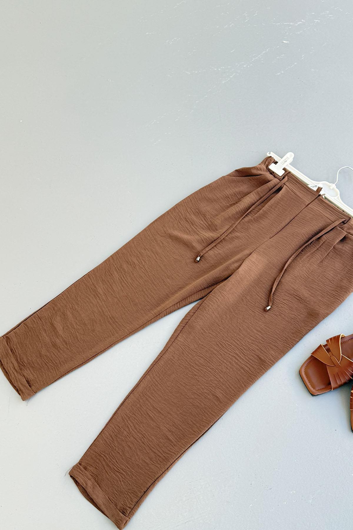 Aerobin Kumaş Havuç Kesim Pantolon-KAHVERENGİ