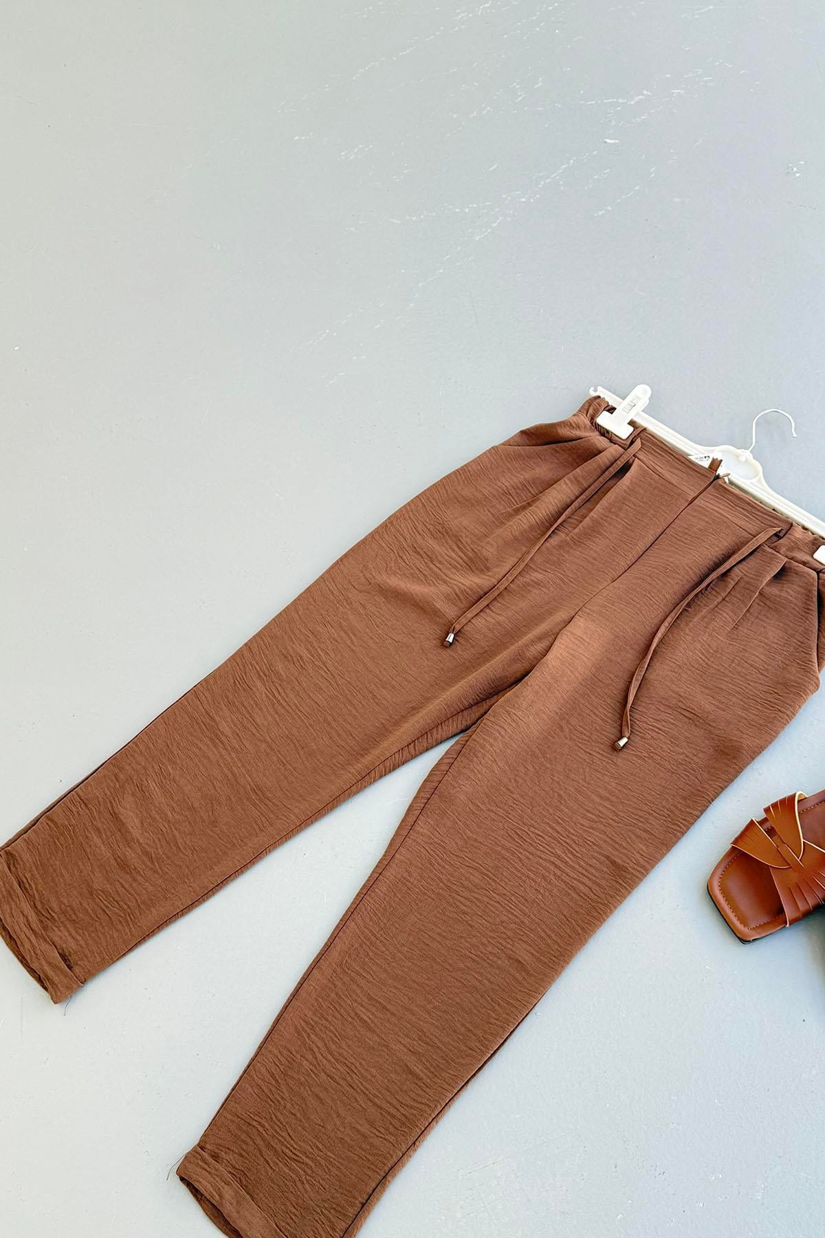 Aerobin Kumaş Havuç Kesim Pantolon-KAHVERENGİ