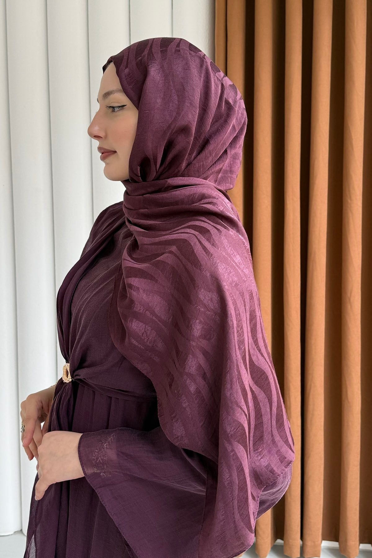 Airobin Zebra Desen Jakar Şal-MÜRDÜM