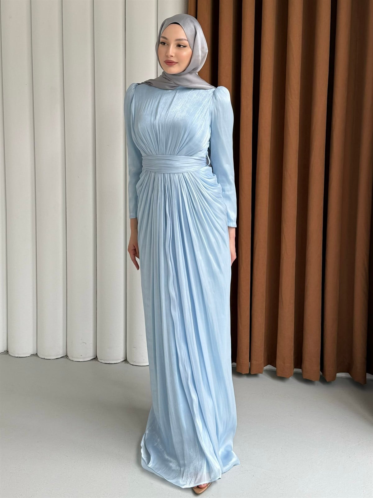 Aura Luxe Tesettür Abiye-BEBE MAVİ